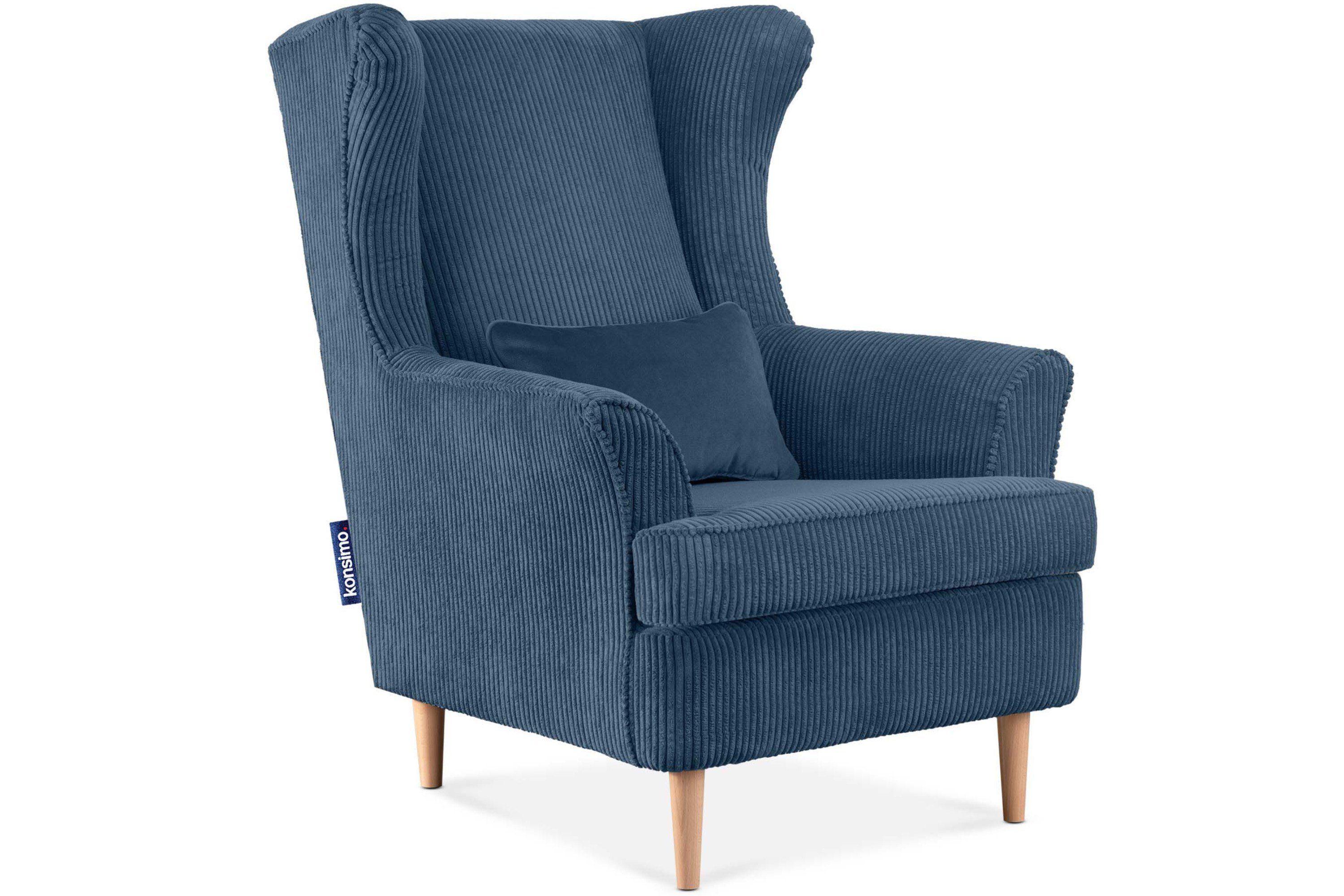 dekorativem Design, inklusive hohe Kissen STRALIS zeitloses Sessel, Füße, Konsimo Ohrensessel