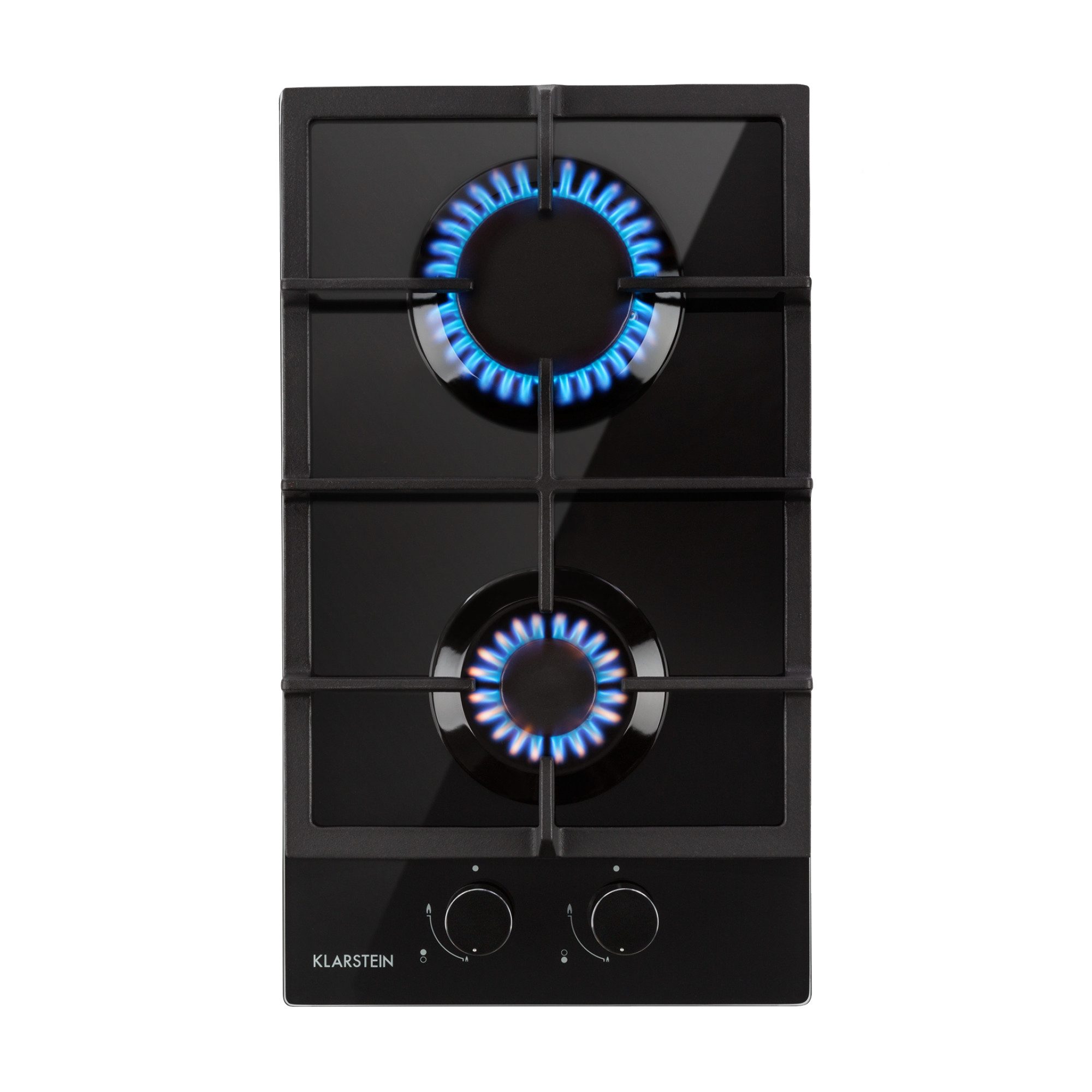 Klarstein Gas-Kochfeld Ignito Domino Gaskochfeld 2-flammig 3kW+1kW Glaskeramik schwarz, Einbau Gas Kochfeld Gasherd 2 Platten Kochplatte Einbaukochfeld