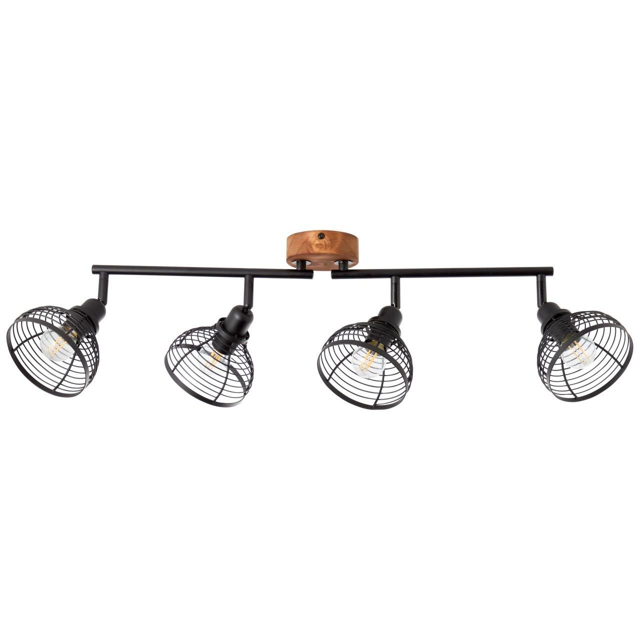 4x D45, Spotrohr Lampe, Avia Metall/Holz, 4flg schwarz/holzfarbend, E1 Deckenleuchte Avia, Brilliant