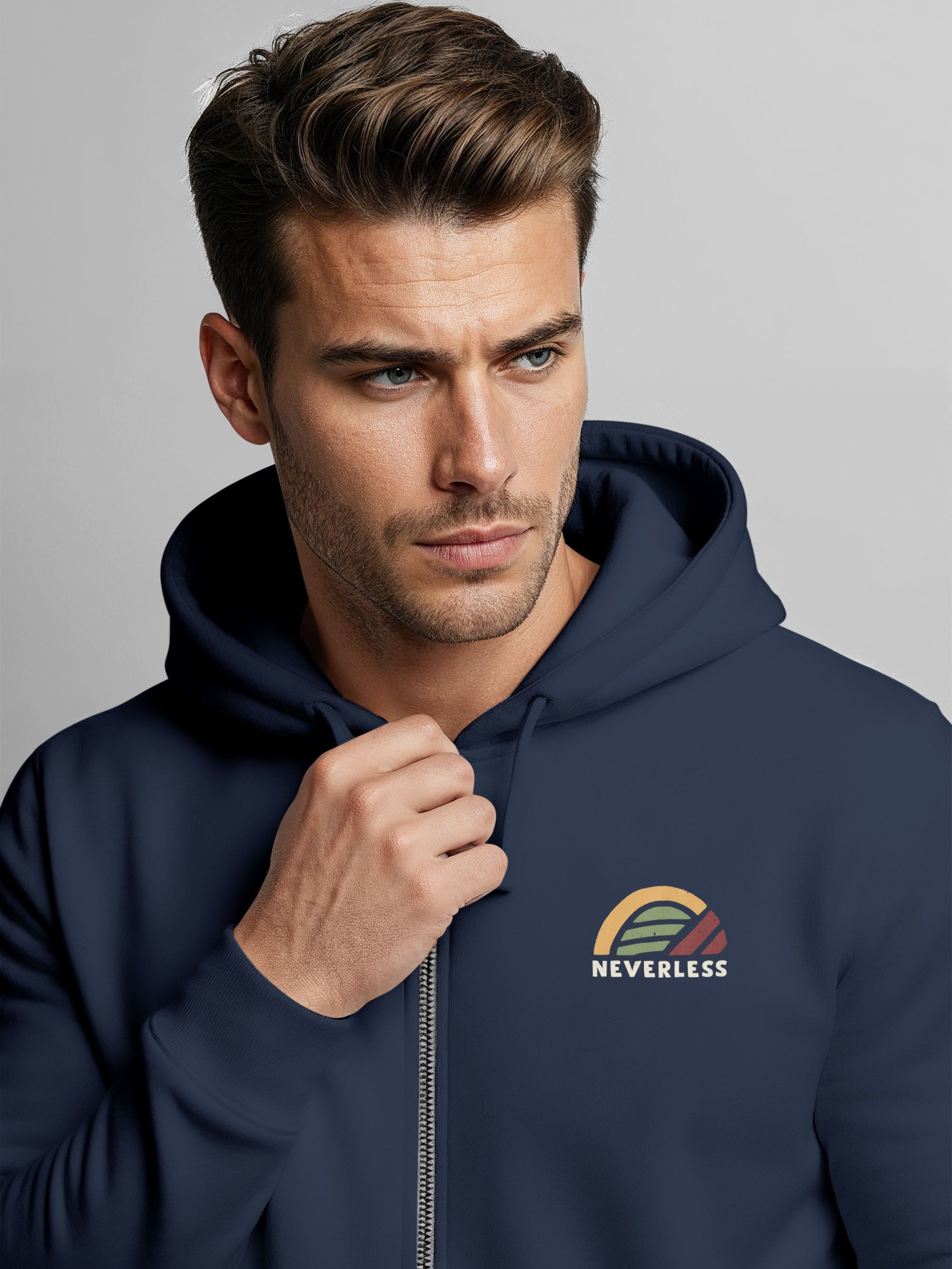 Neverless Sweatjacke Herren Sweatjacke Backprint Adventure Zip Hoodie Männer Casual