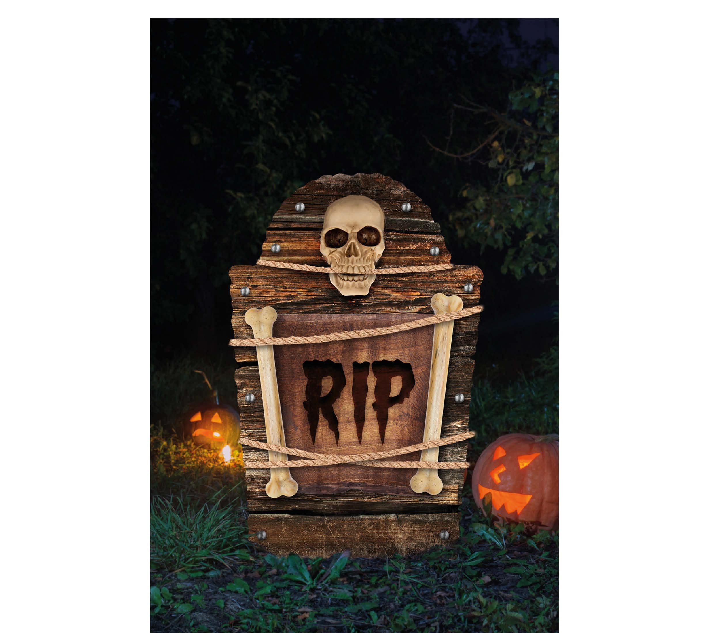 Fiestas Guirca Kostüm, Halloween Grabstein Deko Skelett Grusel Friedhof Totenschädel Rip Sch
