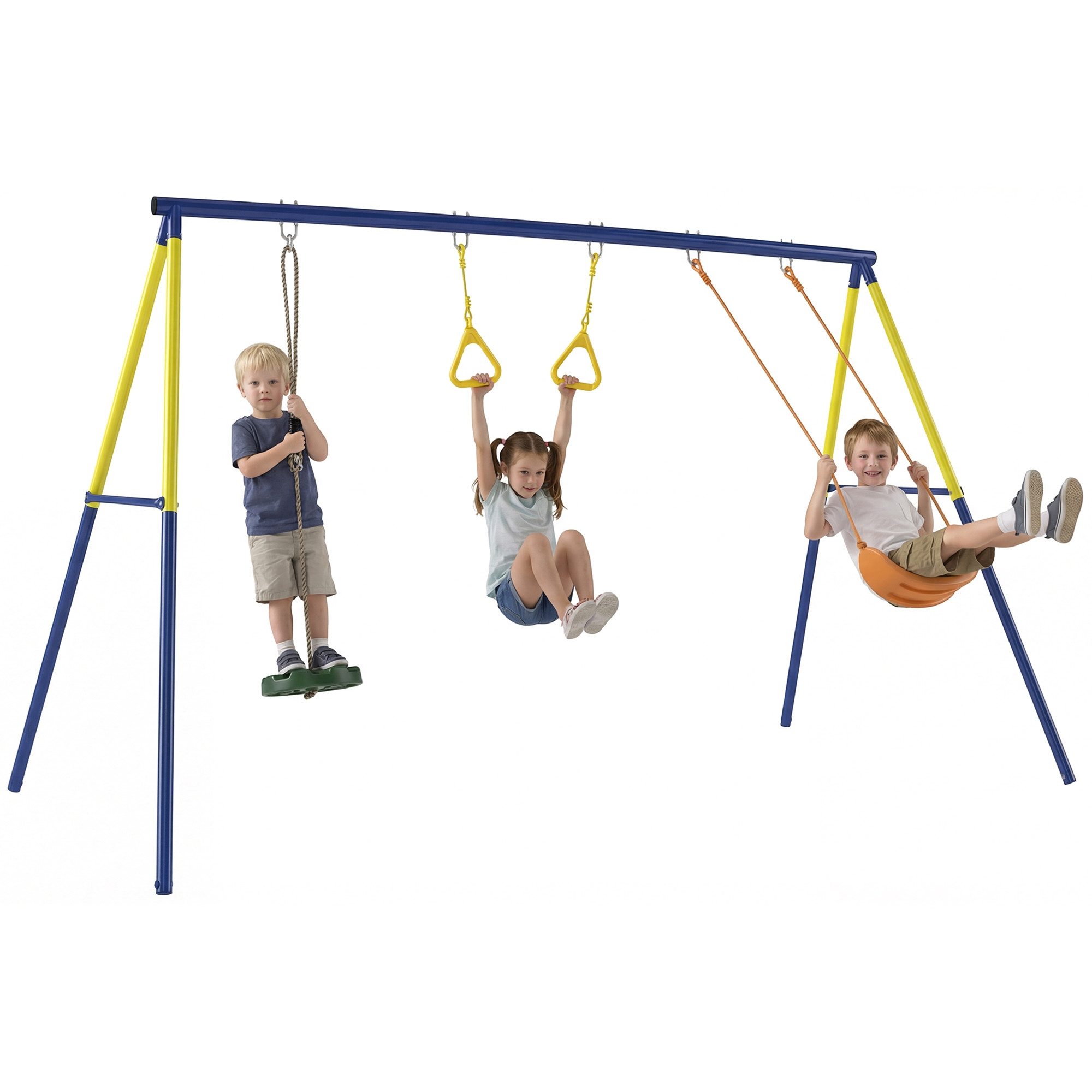 MC Star Schaukelgestell Schaukelgestell bis 150 kg 3-in-1 Kinderschaukel, (mit klassischer Schaukel, Turnringe, Stehschaukel, 285x160x181 cm)