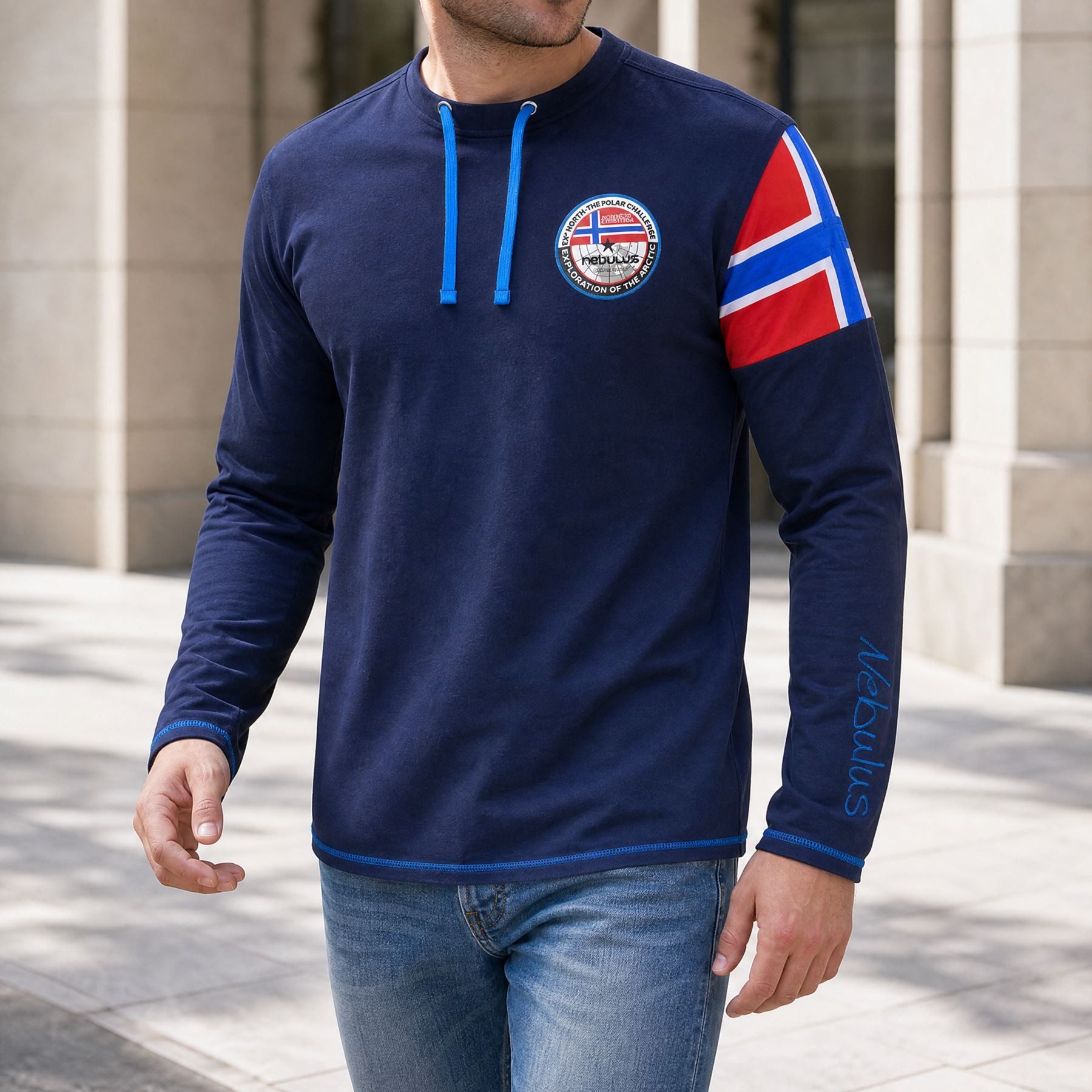 Nebulus Langarmshirt FRERK, P6672 - Herren, navy-kobalt, 3XL