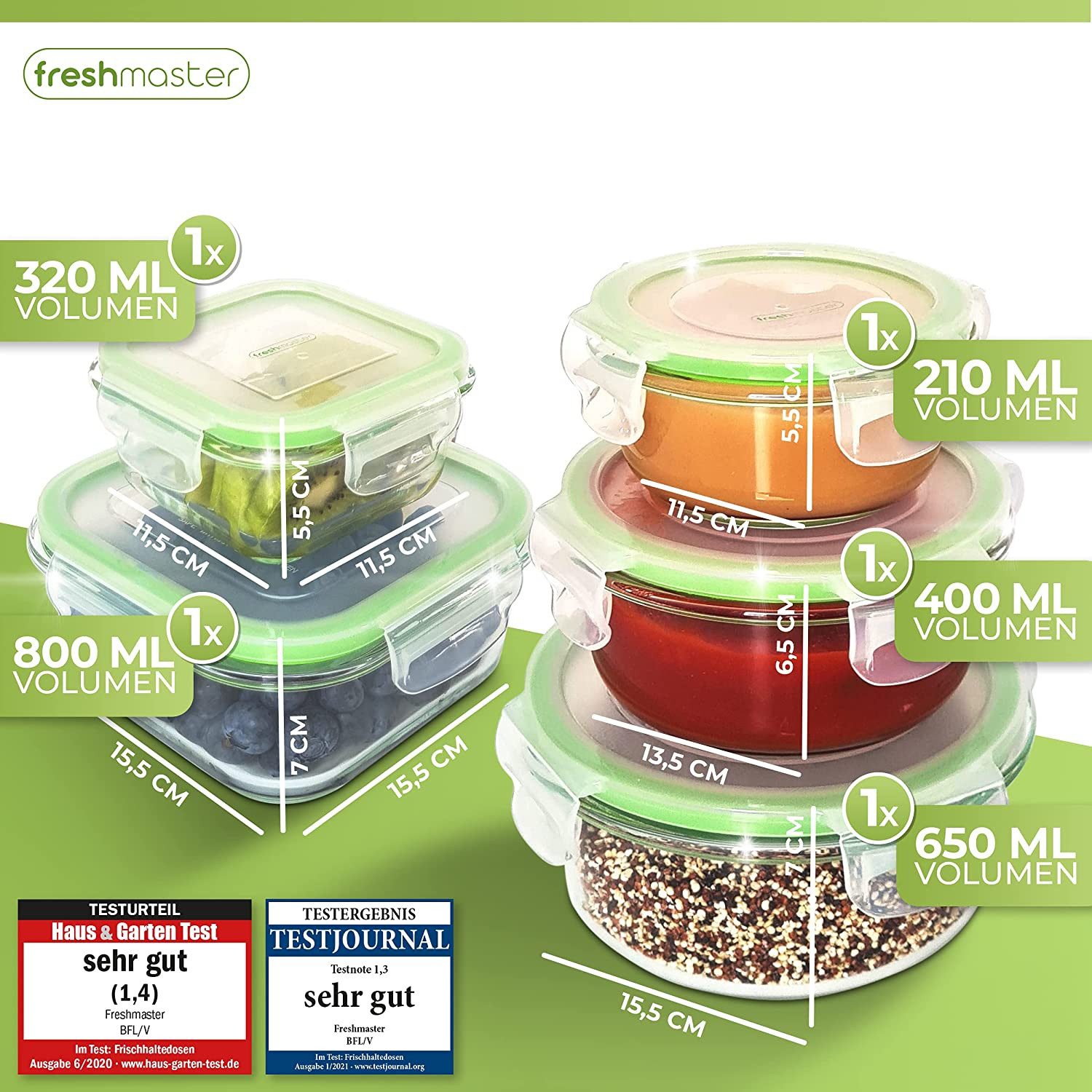 Fresh Master Frischhaltedose 18 tlg. Glas Vorratsdosen Set Frischhaltedosen auslaufsicher luftdicht, Borosililatglas, (Spar-Set, 18-tlg), 100% auslaufsichere +  – Bild 4 von 5