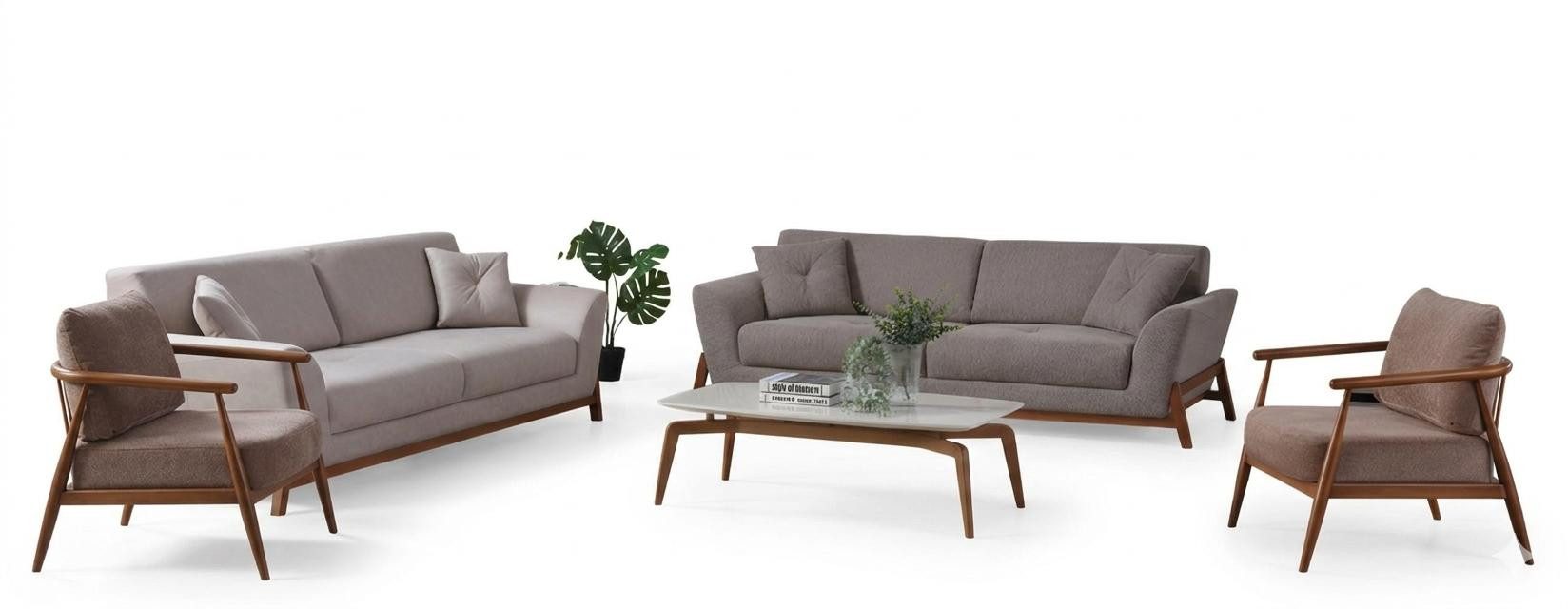 JVmoebel Polstergarnitur Wohnzimmer Set Modern Grau Designer-Sofa Komfortabel Stoff Sessel, (4-tlg)