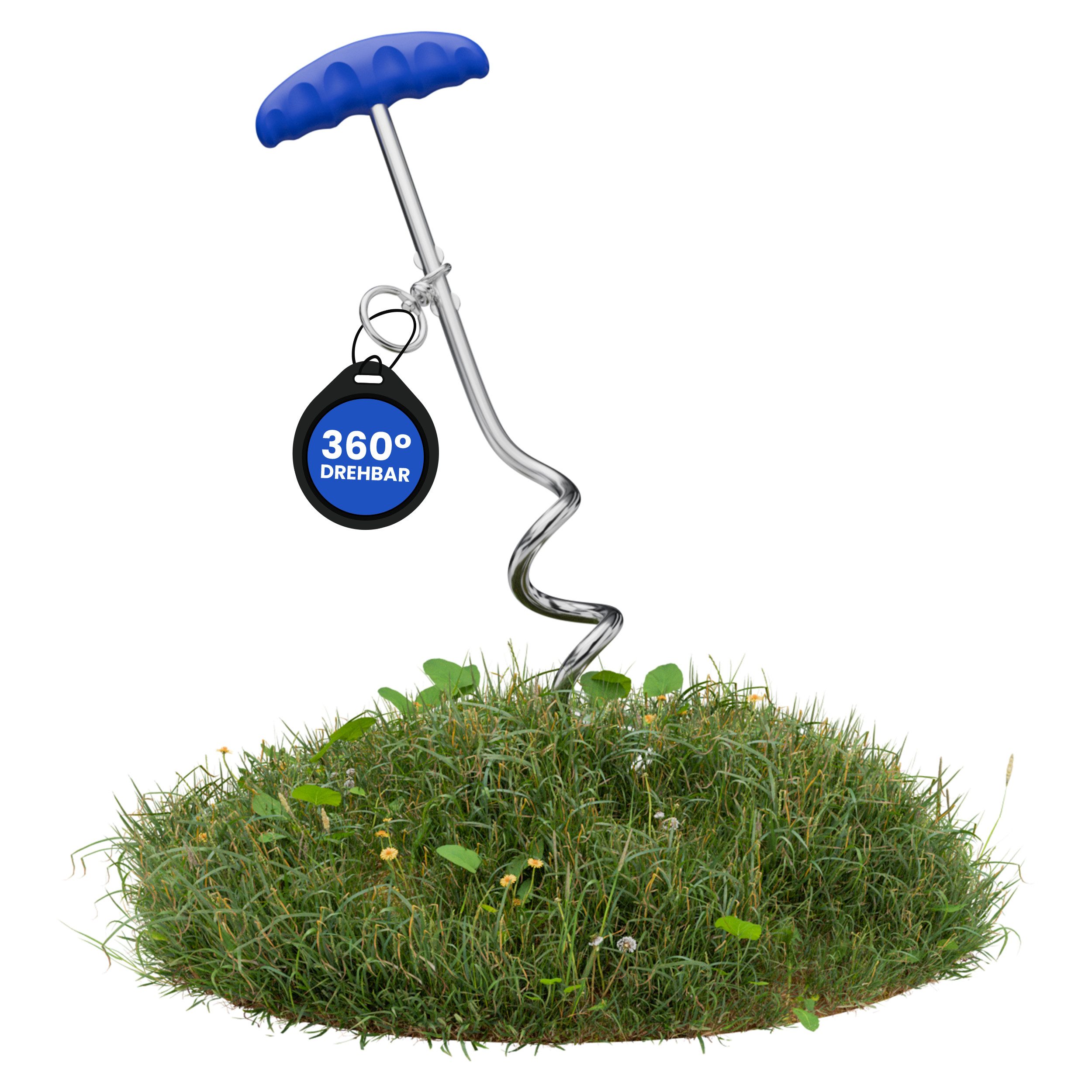 Pfotengenuss Hundeleine Hunde Erdanker Bodenanker Robuster Erdhaken Erdspieß zum Eindrehen, HTF CBS, PE (verchromter Bodenanker zum Eindrehen in die Erde, Boden, Wiese, 1-tlg., schraubbarer Erdspieß zur sicheren Befestigung von Hundeleinen), Stabiler Anlegepflock für Garten, Camping, Strand