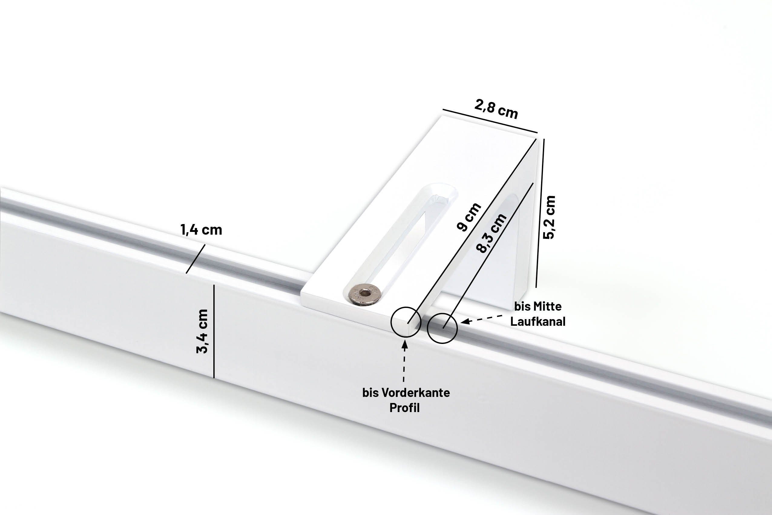 Gardinenstange Innenlauf eckig, Metall Deco-Raum, 1-läufig, Geschraubt, Weiß Wunschmaßlänge, Wandträger, kürzbar