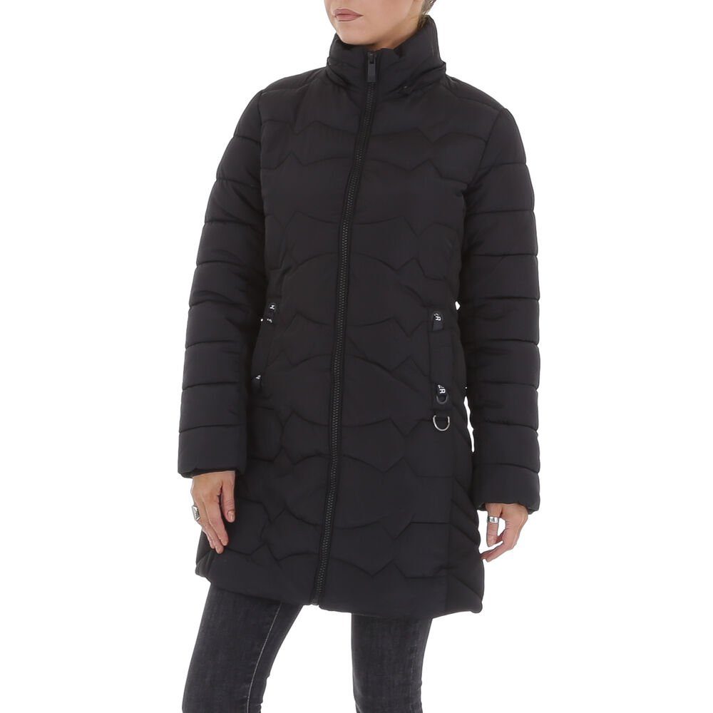 Ital-Design Winterjacke Damen Freizeit Kapuze (abnehmbar) Gefüttert Mantel in Schwarz