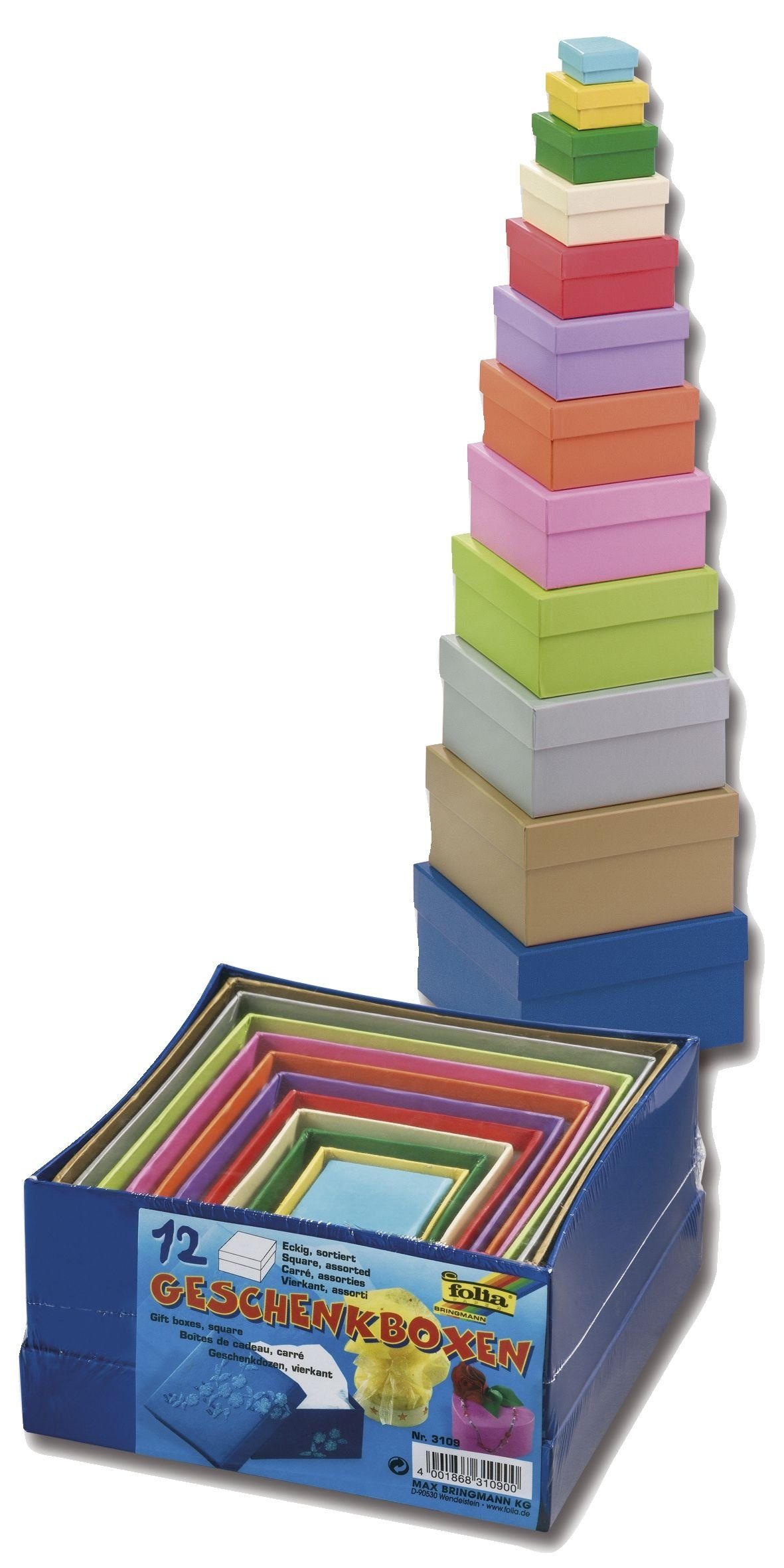 Folia Handgelenkstütze folia Geschenkboxen "Eckig", 12 Stück Größen/Farben sortiert