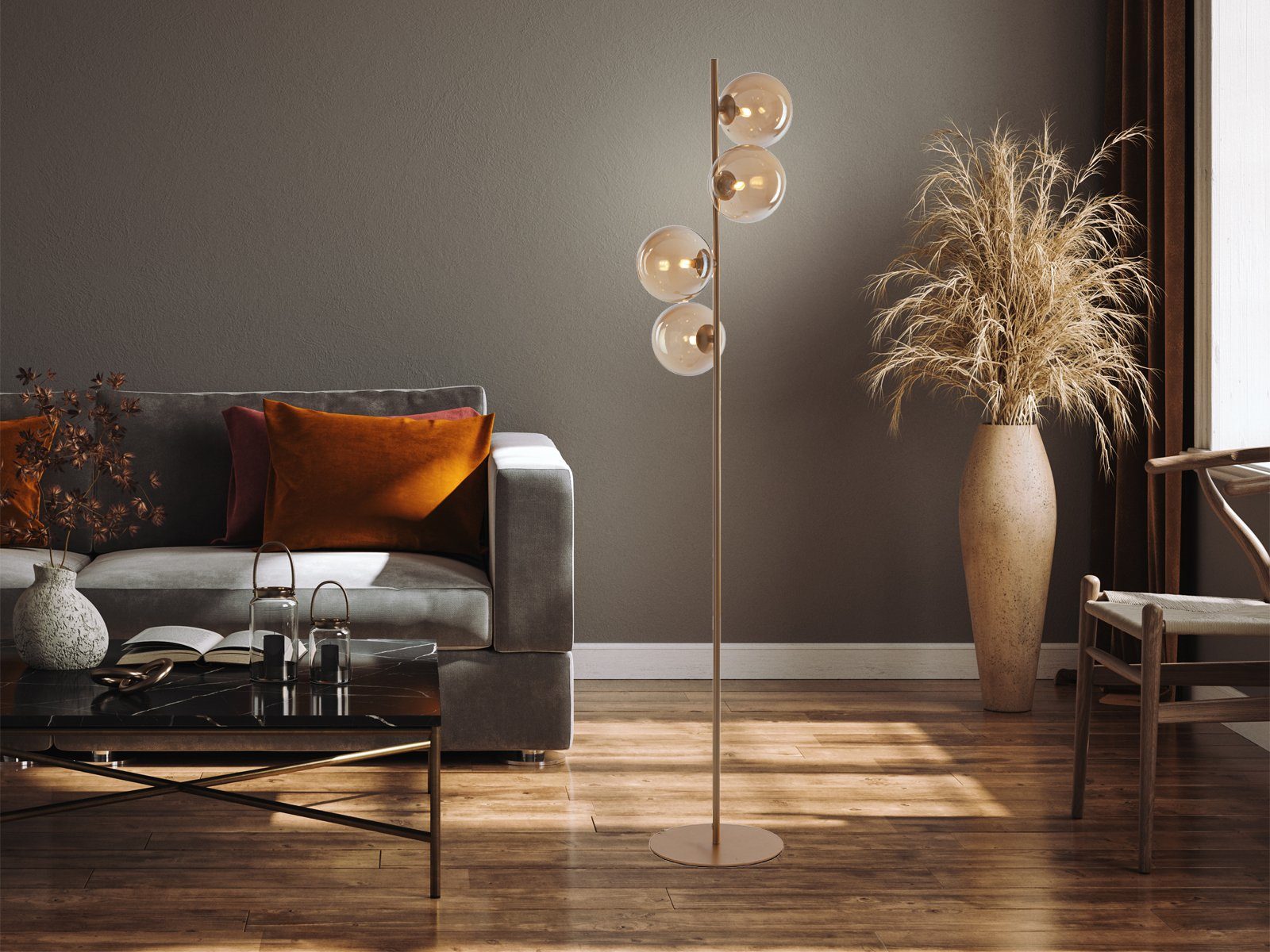 LUCE Design LED Stehlampe mit Glas-Kugeln, Höhe 160cm, Dimmfunktion, LED wechselbar, Warmweiß, ausgefallene Bauhaus Lampe inkl. G9 Leuchtmitteln in 3 Stufen dimmbar