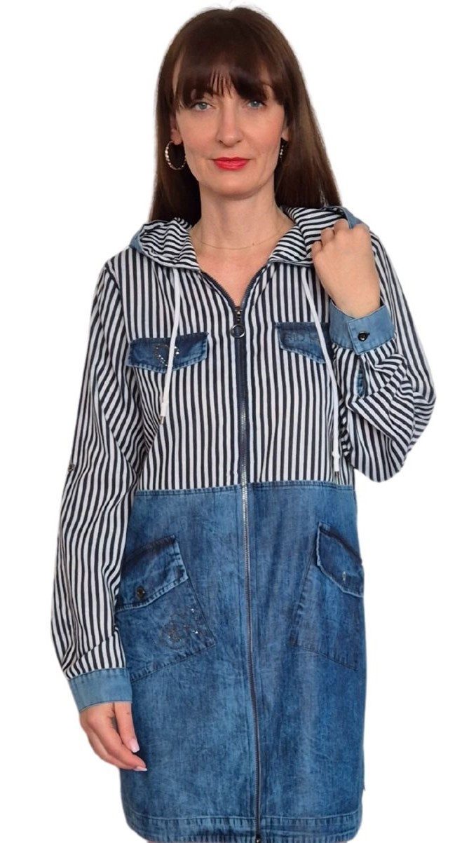 Gio Milano Blusenjacke G28-9102, in Jeansoptik und Strassbesatz 2 Wege Reiß günstig online kaufen