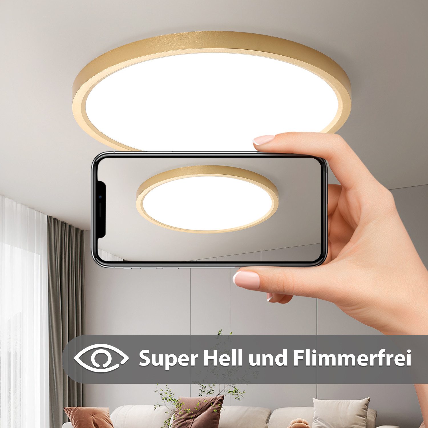JDONG LED Deckenleuchte Flach Rund Ø23CM/30CM/40CM/50CM Deckenlampe, Rund Flach, 4000K Neutralweiß, Lamp für Wohnzimmer Schlafzimmer Küche Balkon Büro Flur – Bild 5 von 5