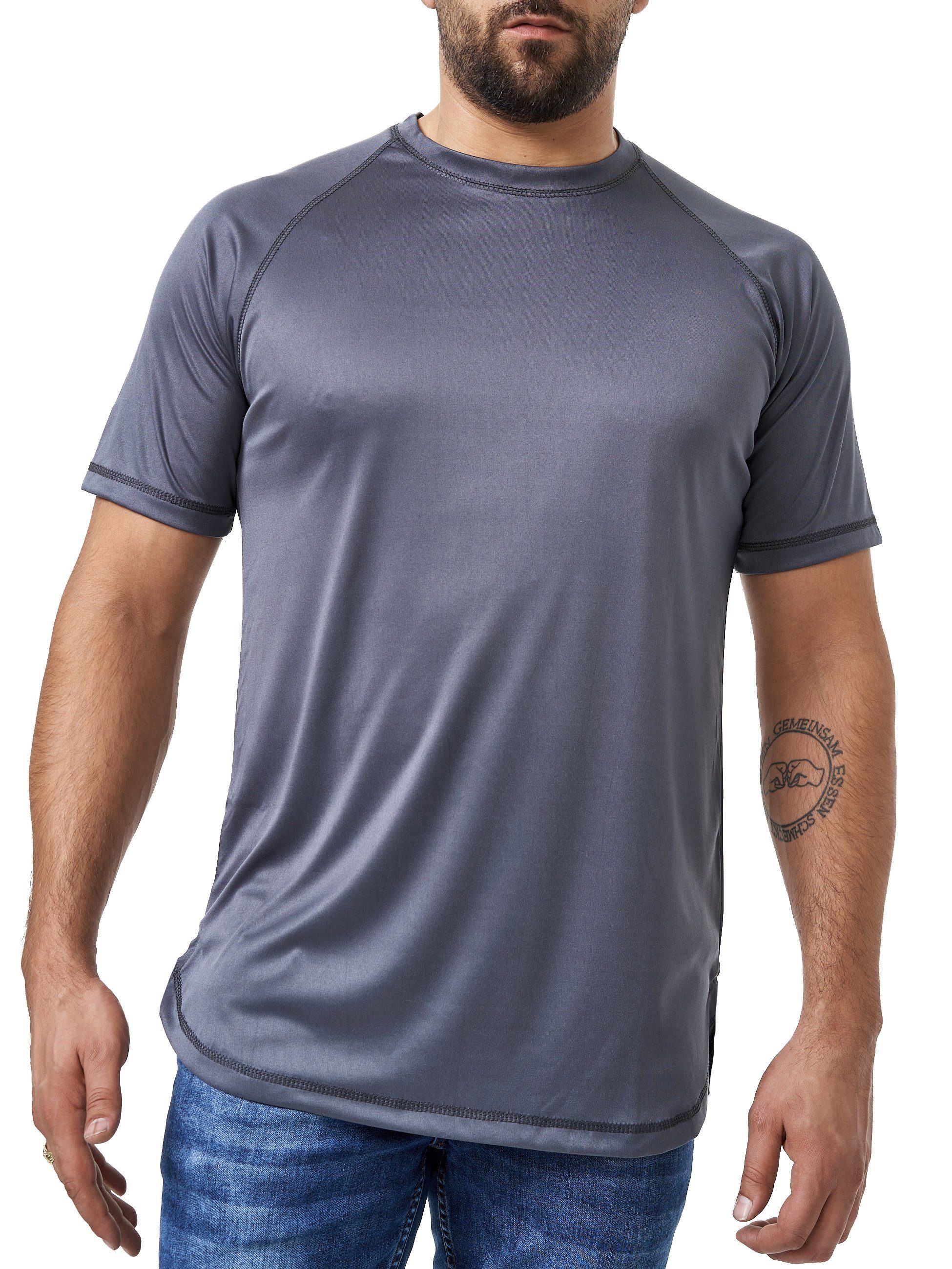 Elara T-Shirt Elara Herren Fitness T-Shirt Rundhalsschitt Dry-Fit (1-tlg) Dunkelgrau