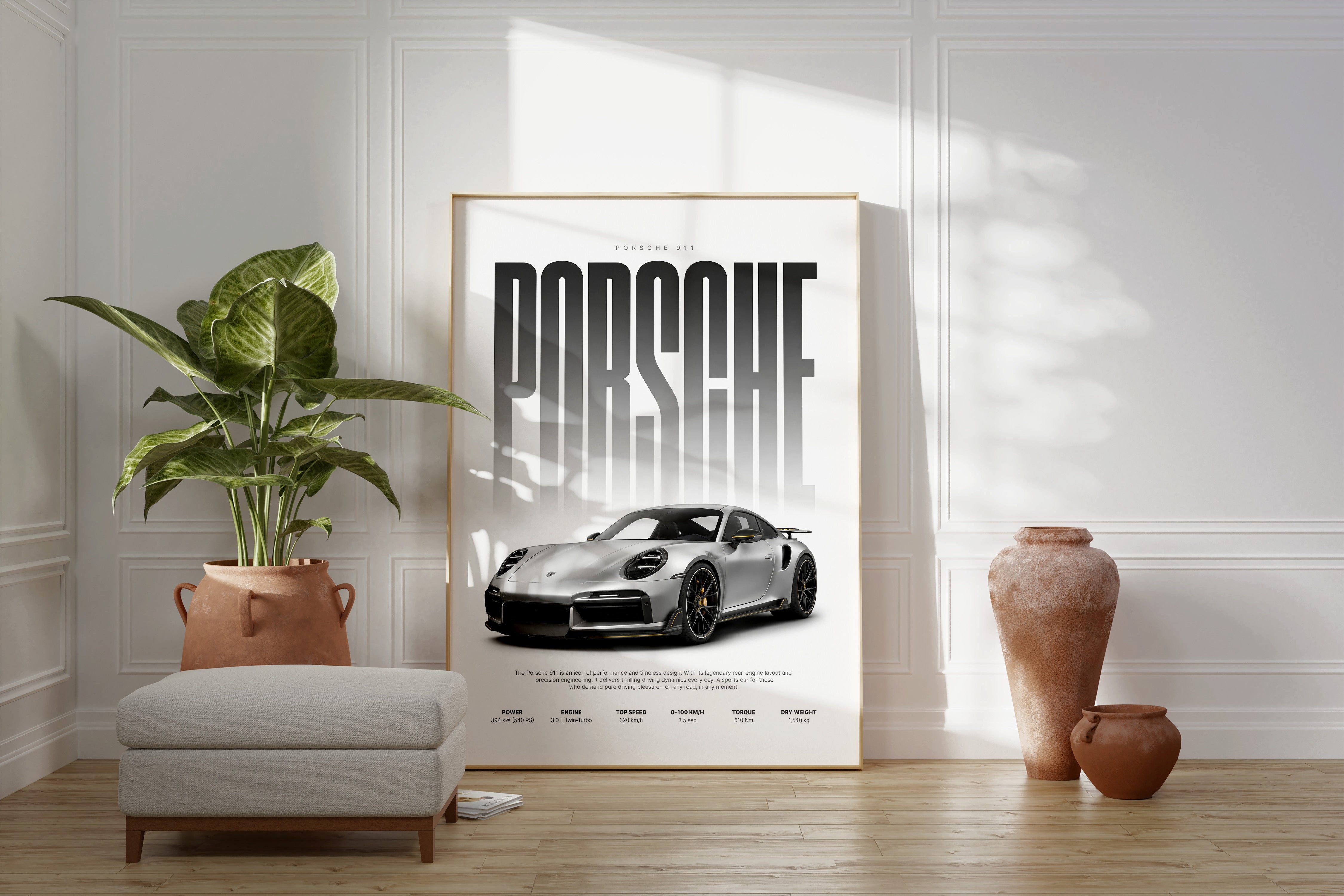 JUSTGOODMOOD Poster Silberner Sportwagen Geschenkidee Luxus Coup Wandbild Deko Print ohne, (1 St) – Bild 2 von 5