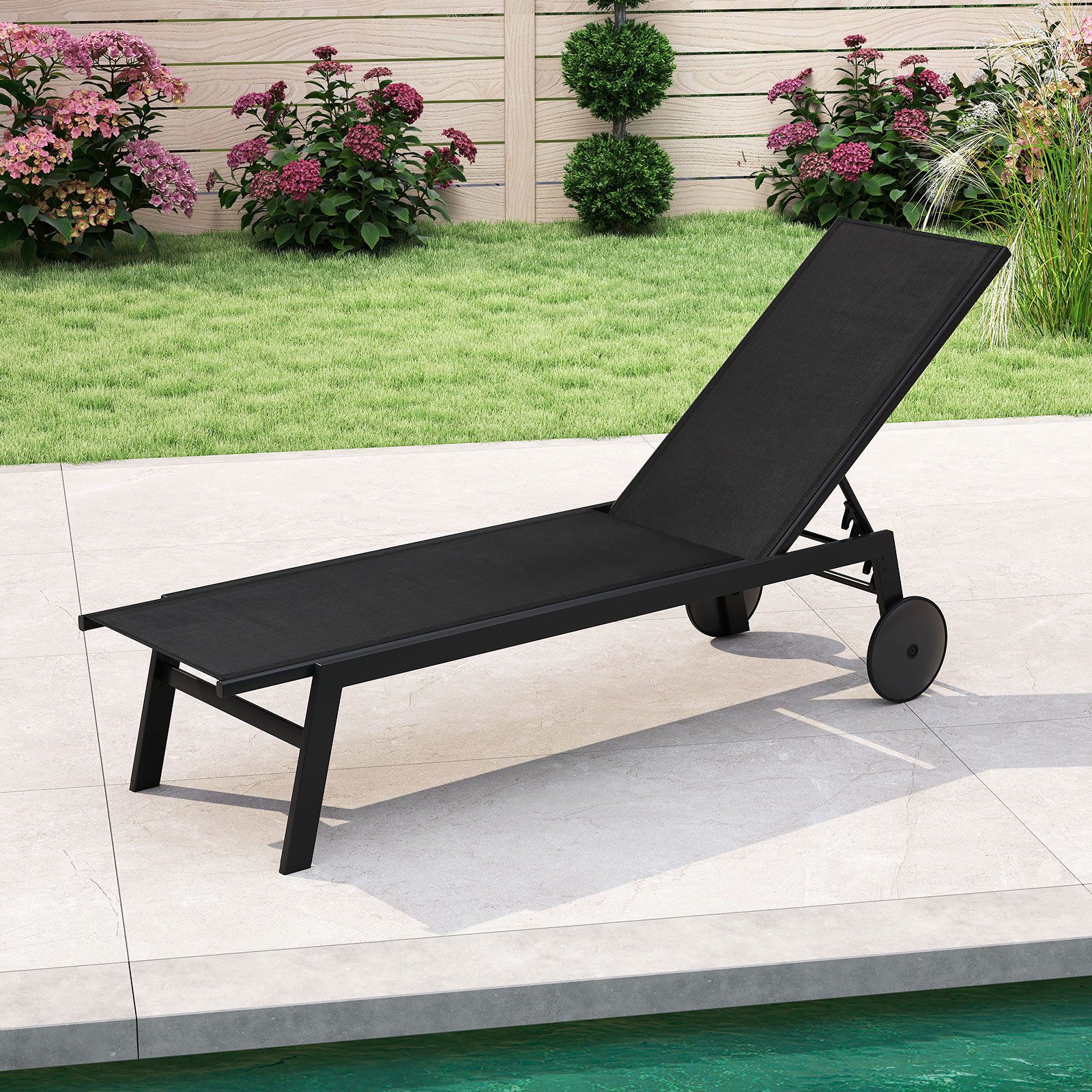 COSTWAY Gartenliege, 1 St., Liegestuhl mit Rollen, 6-stufig verstellbar