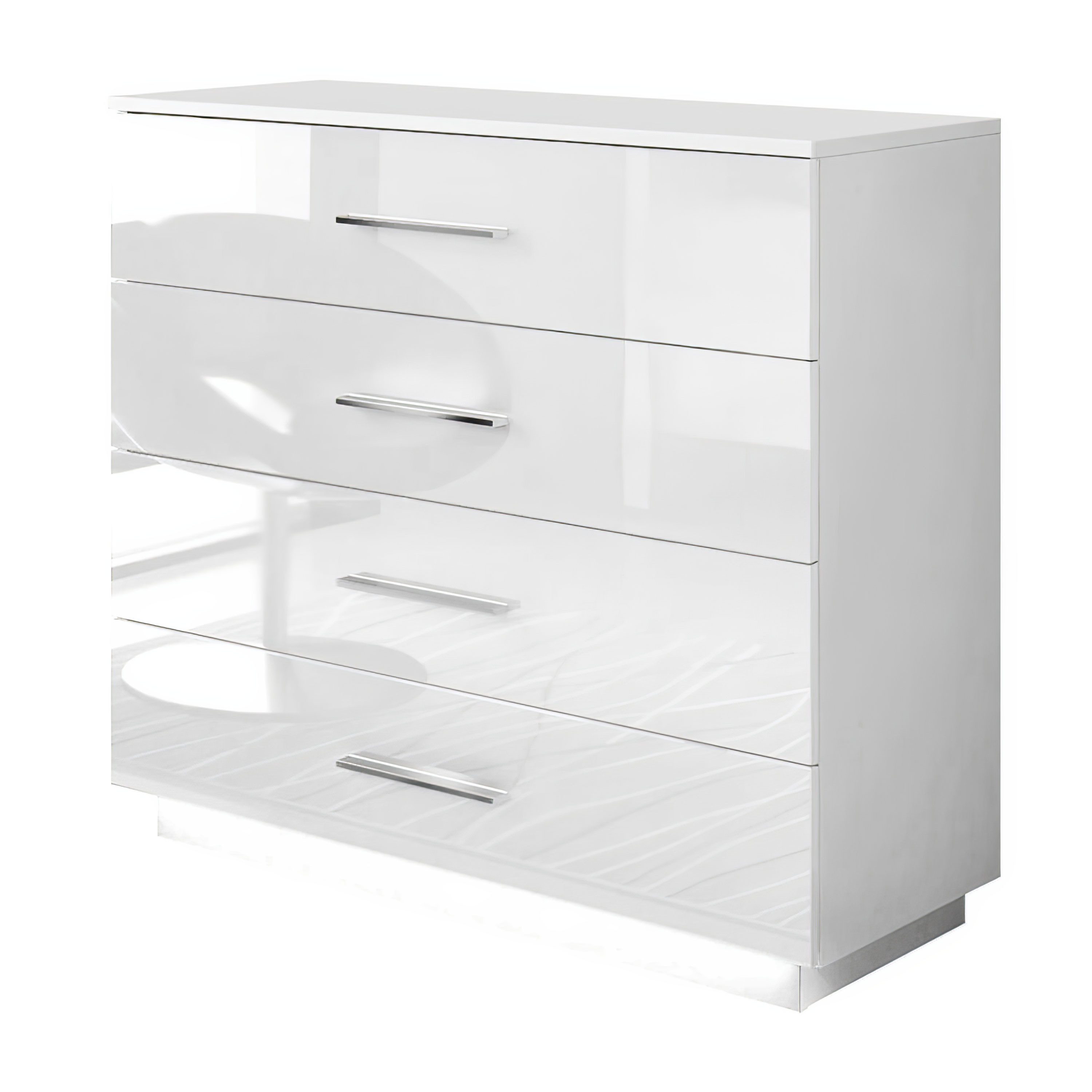 Lookway Kommode LINA mit Chrom Griffen und LED Weiß / Weiß hochglanz, 95x40x85