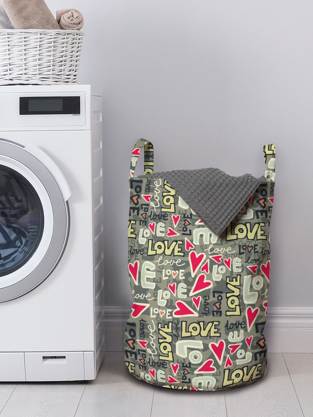 Wäschesäckchen Waschsalons, für Farbe Retro Graffiti Abakuhaus Texte Kordelzugverschluss Liebe Griffen Wäschekorb mit