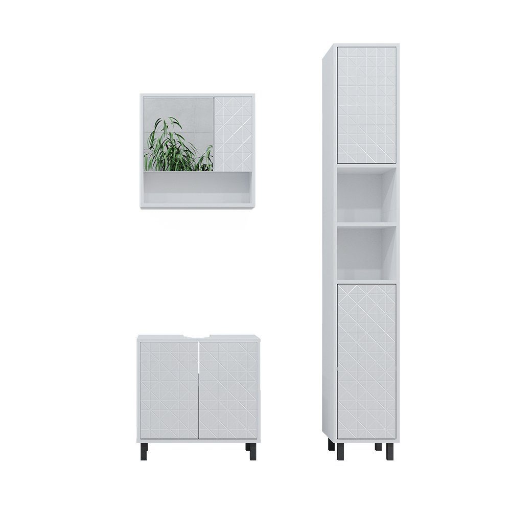 Vicco Badmöbel-Set Agasta, Weiß Hochglanz, 3 günstig online kaufen