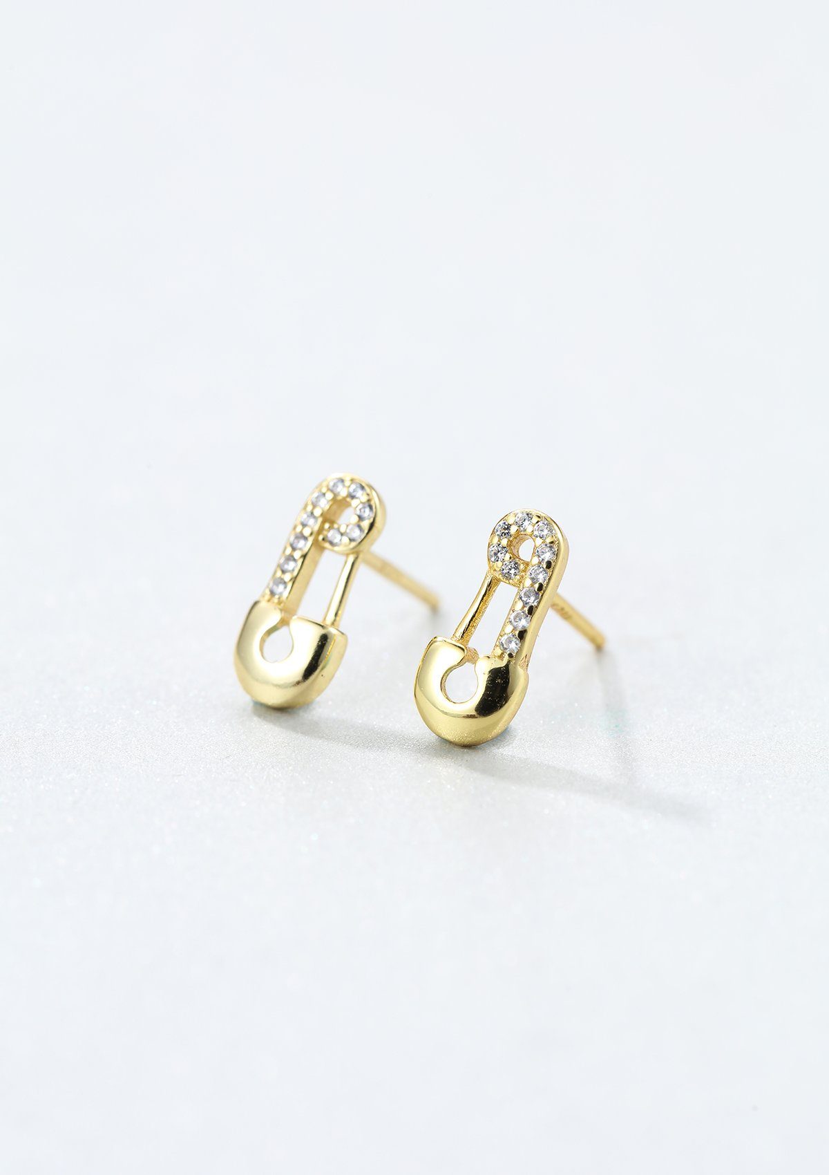 Hey Happiness Paar Ohrstecker Silber Ohrstecker Nadel Zirkonia, 18K vergoldet, Damen Ohrringe Silber 925 Büroklammer Kristalle klein