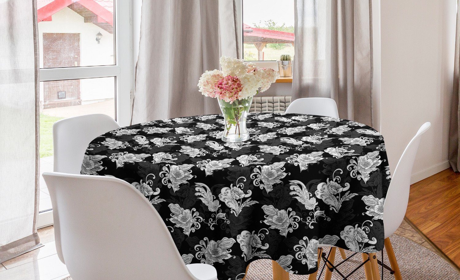 Abakuhaus Tischdecke Abdeckung Mohnblumen-Blüte Blumen Klassische Küche Dekoration, für Sträuße Kreis Tischdecke Esszimmer