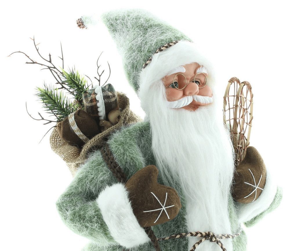 Home-trends24.de Weihnachtsfigur Weihnachtsmann Santa Schneeschuhe Fell Weihnachten Grün 60 cm