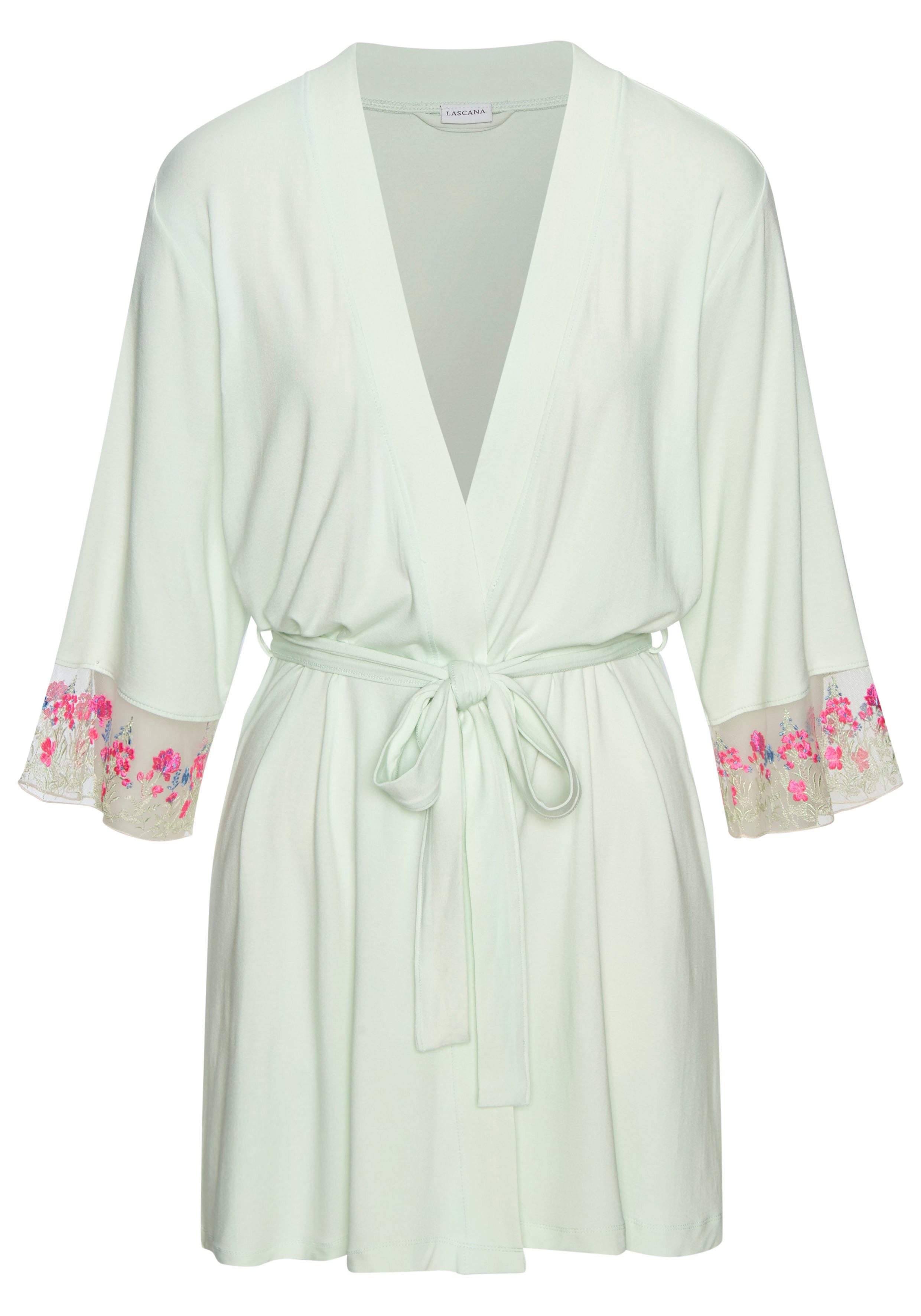 LASCANA Kimono, Kurzform, Viskose, Kimono-Kragen, Gürtel, mit schönen Spitz günstig online kaufen