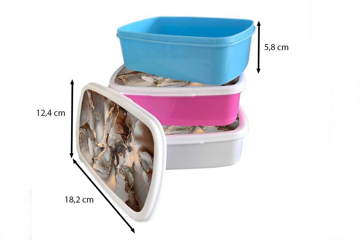 Kinder und Brotbox (2-tlg), Marmor und Gold Grau Brotdose, - Kunststoff, Marmoroptik, für Mädchen - Jungs - für weiß Lunchbox MuchoWow Erwachsene,