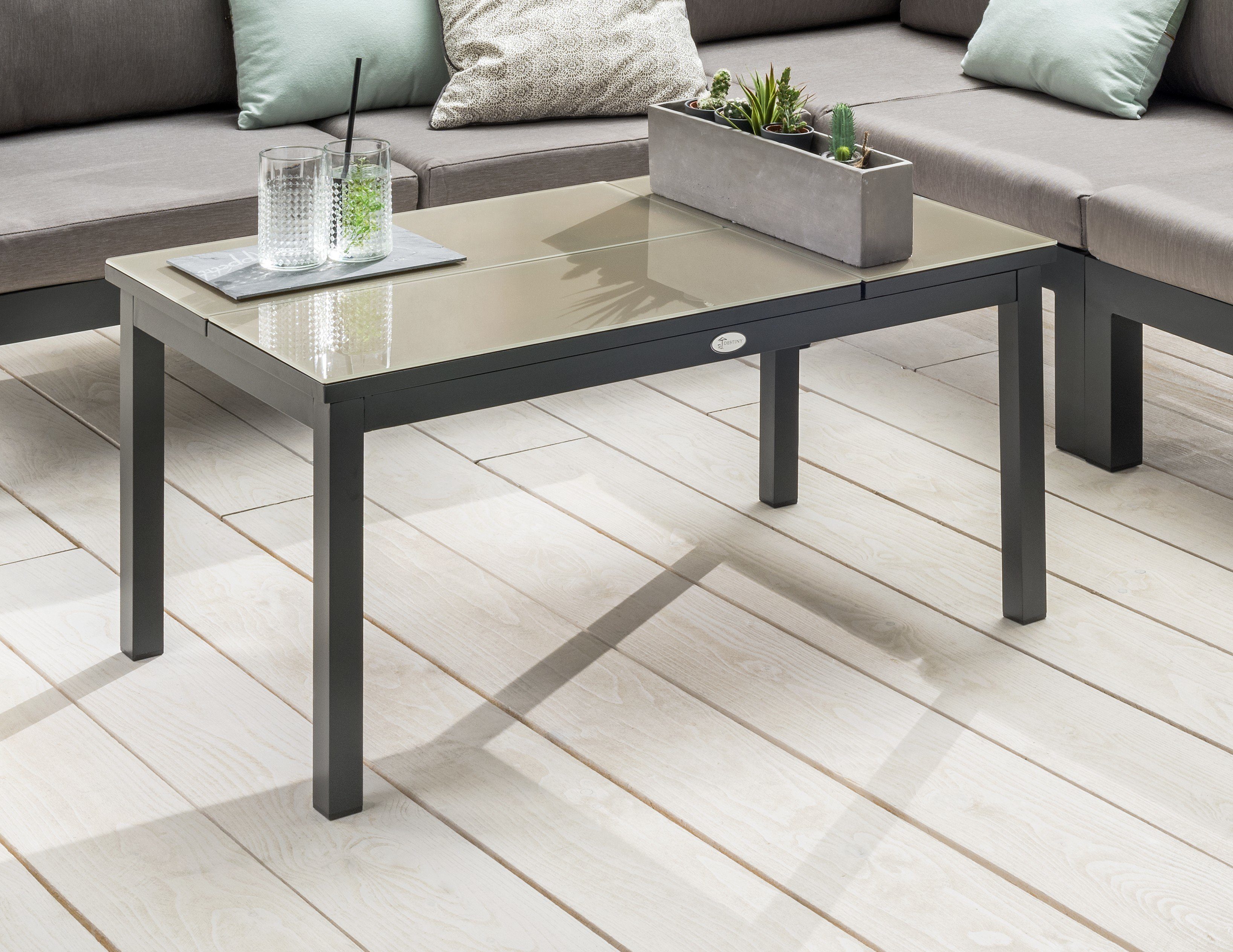 Destiny Gartenlounge-Set ARENAL, (15-tlg., 2x Schenkel, 1x Tisch, 1x Beistelltisch, 1x Hocker, inkl. Auflagen), Aluminium