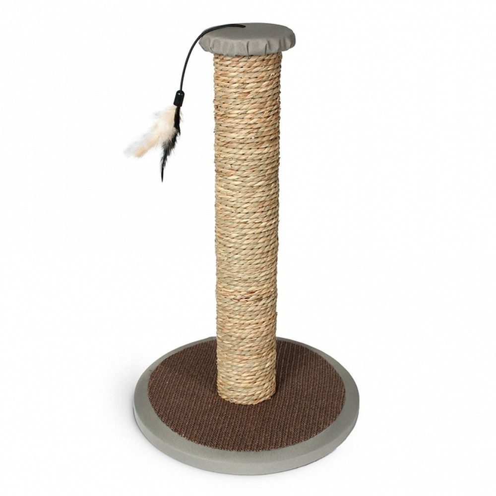 Karlie Kratzsäule Kratzbaum Spielsäule Katzenmöbel, (Spar-Set, 1-tlg., 30 x 30 x 49 cm robust), Seegras, Federspielzeug, runde Bodenplatte