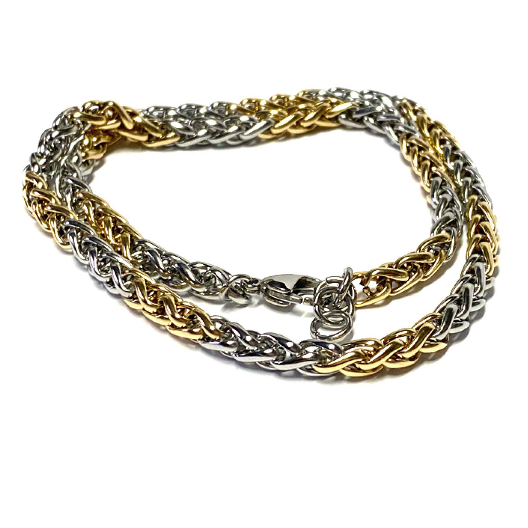 Silberkette Halskette Edelstahl bicolor Zopfkette robust Collier 47-49cm