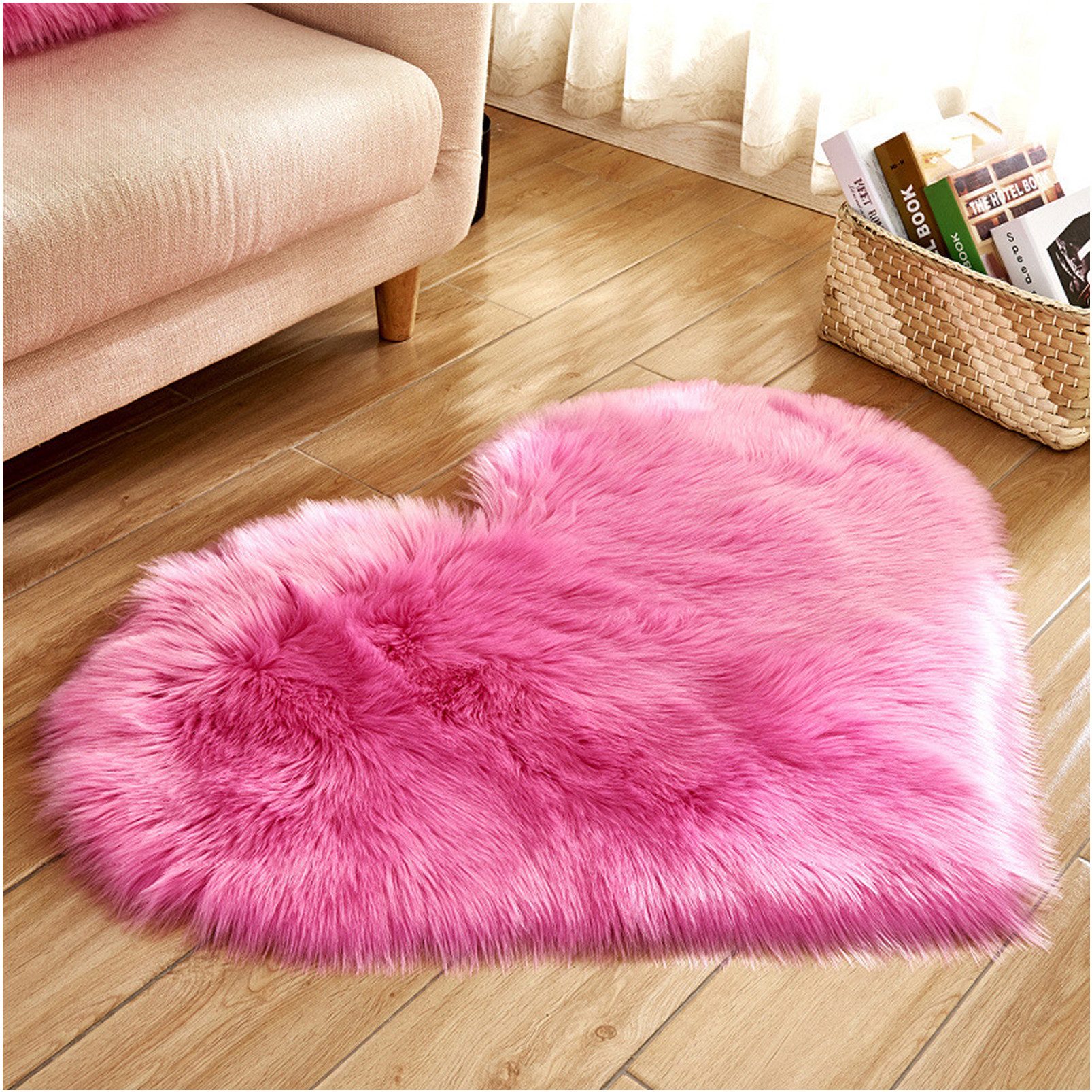 Sunicol Hochflor-Teppich Kunstfell Herz Teppich, Weich Plüsch, Flauschig Fußmatte Badematte, Herzform 40cm*50cm, Waschbar Weicher Shaggy Flauschige Langflor Badteppich