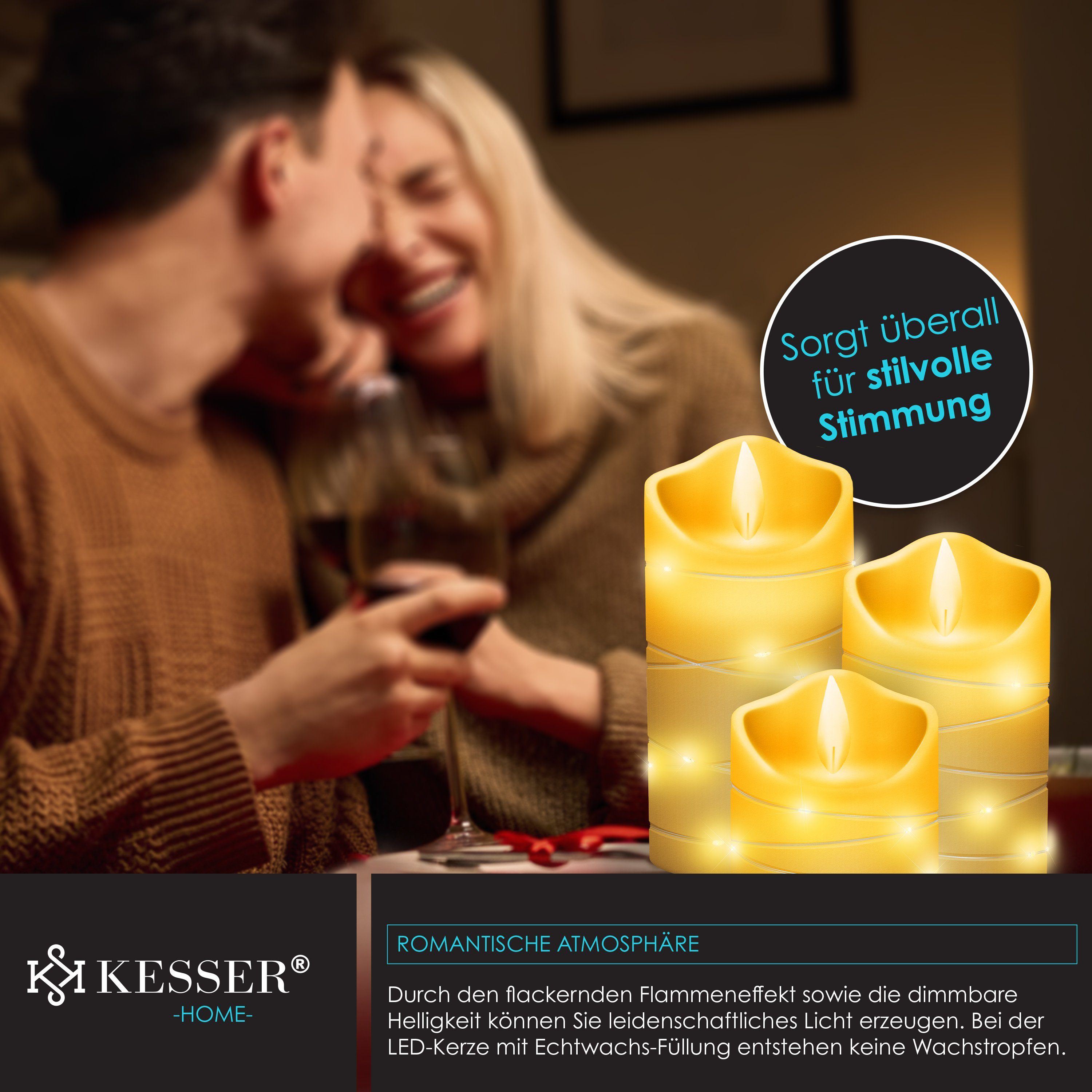 Kerzen LED-Kerze, mit KESSER Flammenlose Kerze Timerfunktion LED Weiß Traditionell / Fernbedienung 3er-Set Set