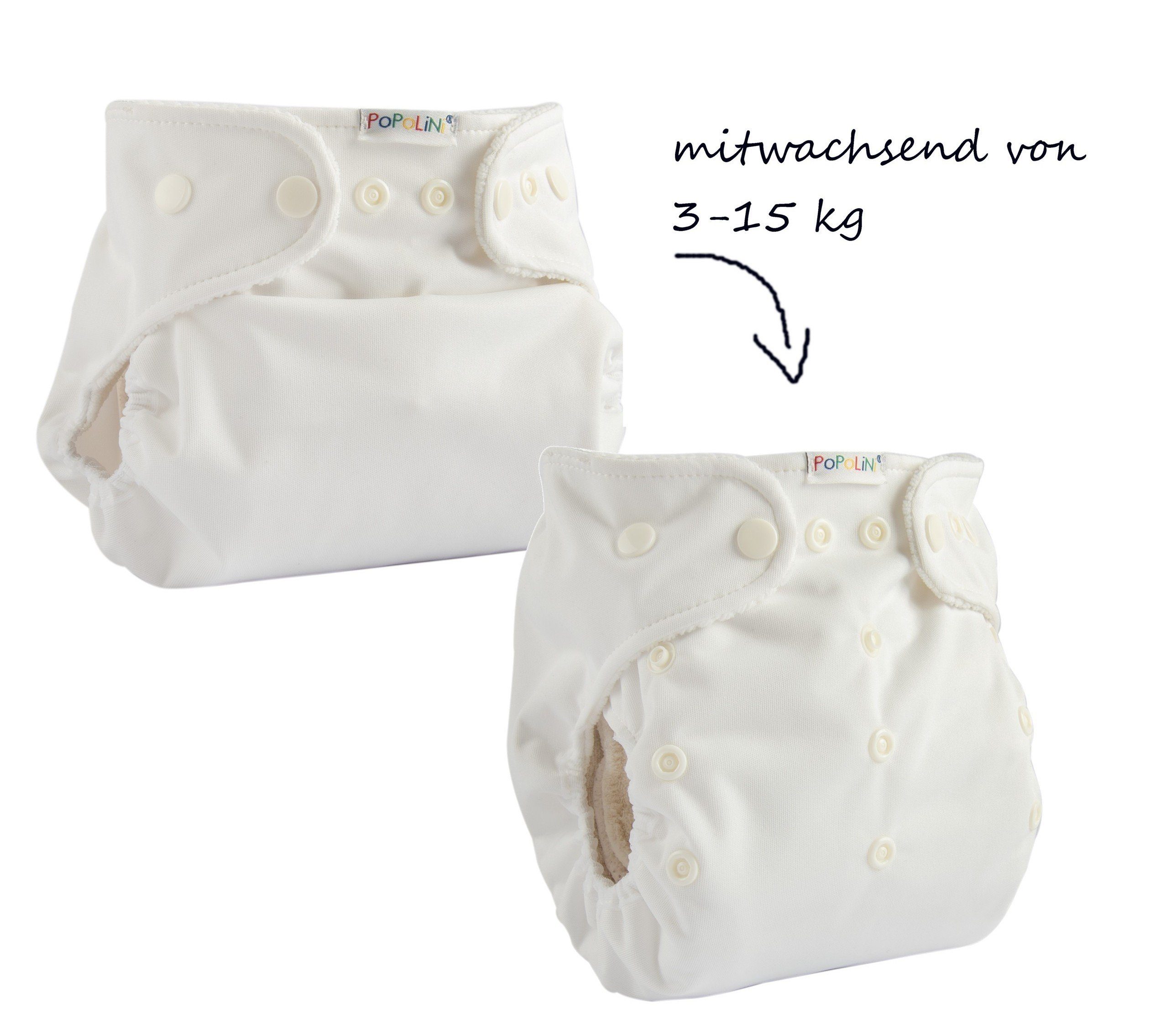 Uni 3-15 kg Überhose Stoffwindeln mitwachsende Snap2fit Weiß Popolini