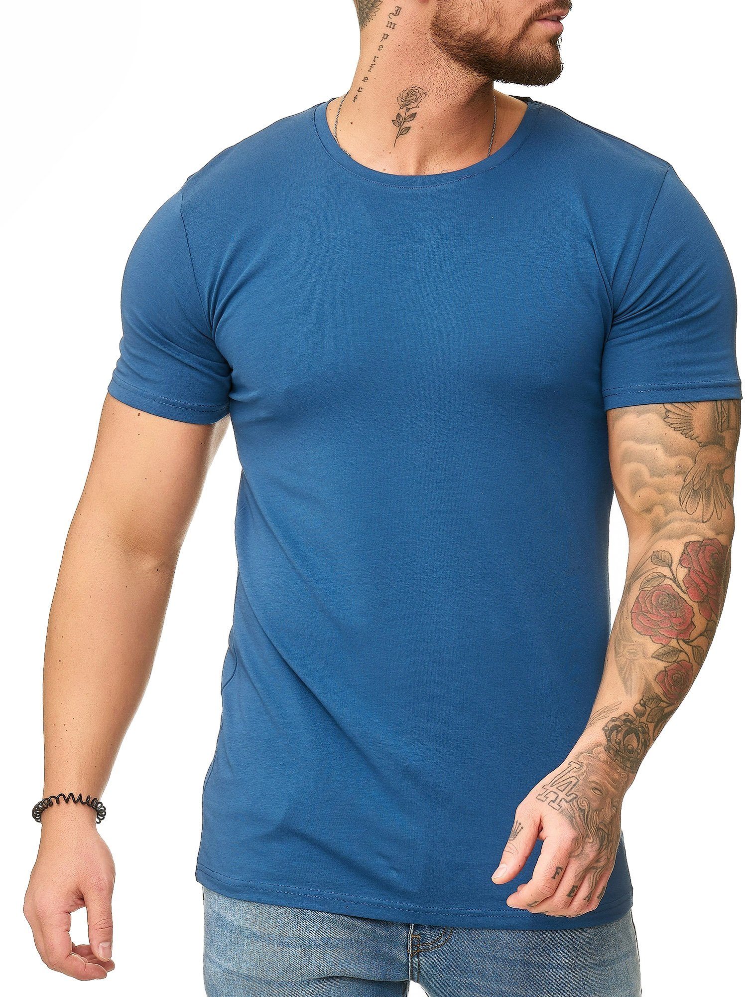(Shirt OneRedox Polo T-Shirt Blau Fitness Freizeit Casual 1-tlg) Kurzarmshirt Tee, 1307C