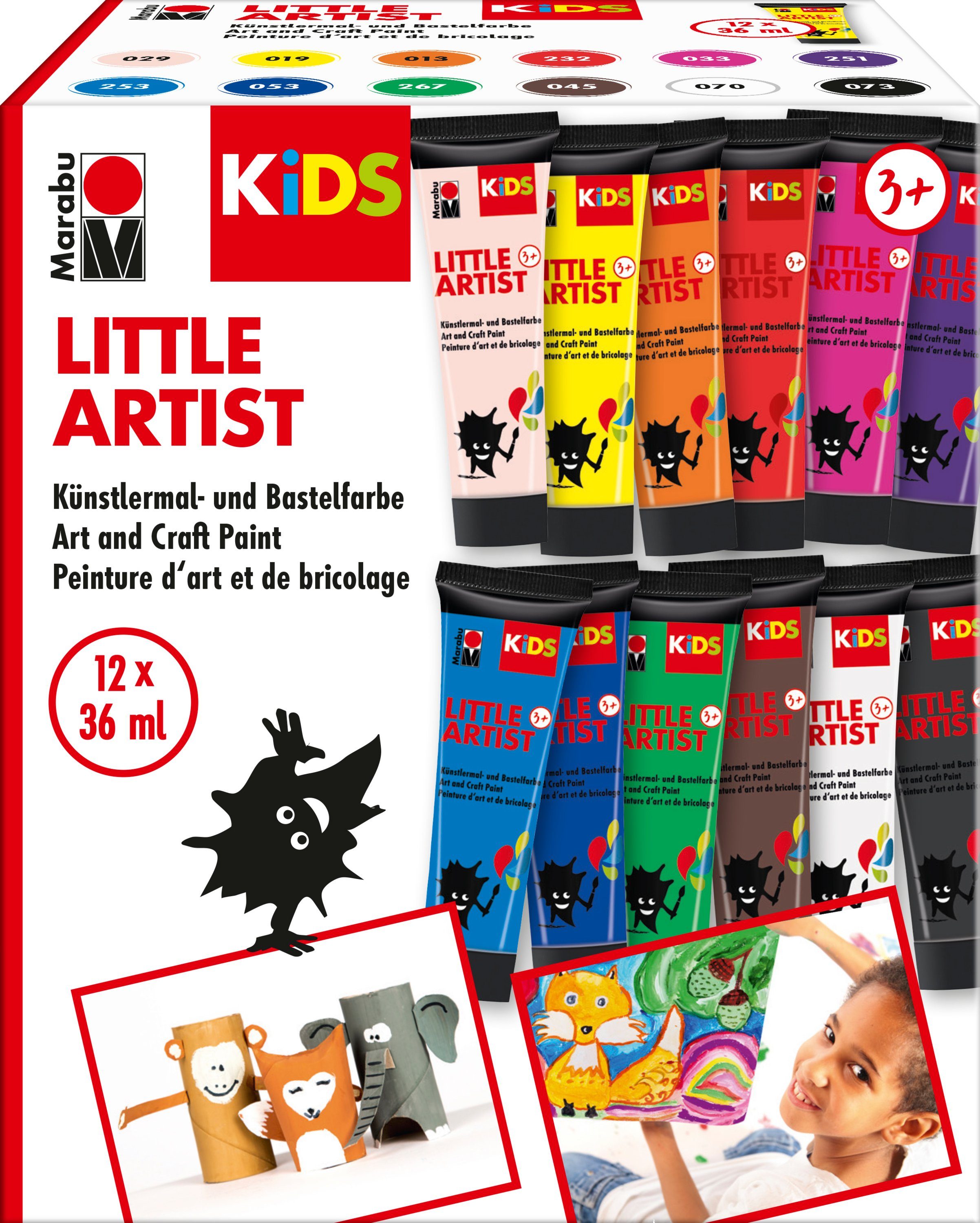 Marabu Acrylfarbe KiDS Little Artist Künstlermal- und Bastelfarbe, 12 x 36 ml