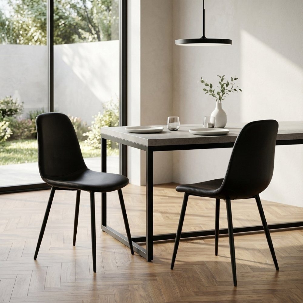 LebensWohnArt Stuhl Zeitloser Stuhl MALMÖ (2er Set) schwarz PU schwarzen Beinen