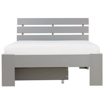 Homestyle4u Holzbett Einzelbett 90x200 mit Bettkasten Lattenrost Grau