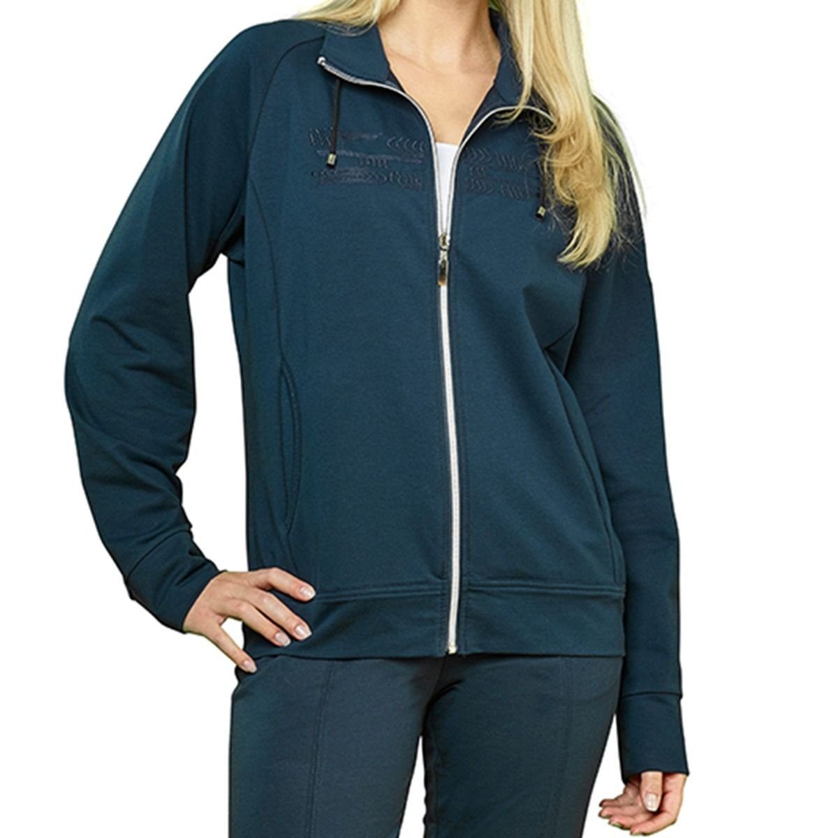 Authentic Klein Sweatjacke Sportive Damen Baumwoll-Mix Jacke mit Zierstickerei Marine