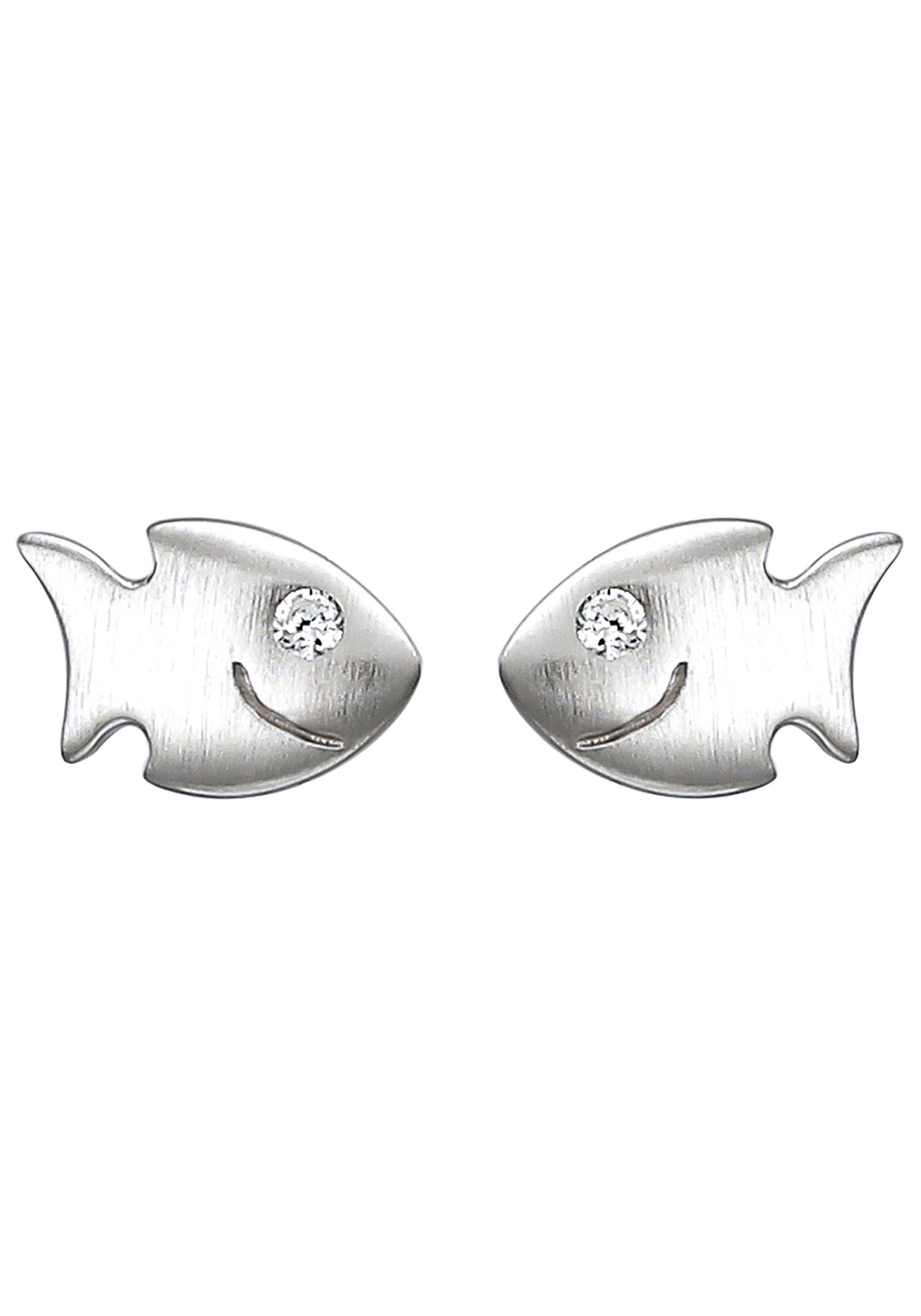 Paar Ohrstecker Lächelnde JOBO Fische, 925 Zirkonia Silber mit