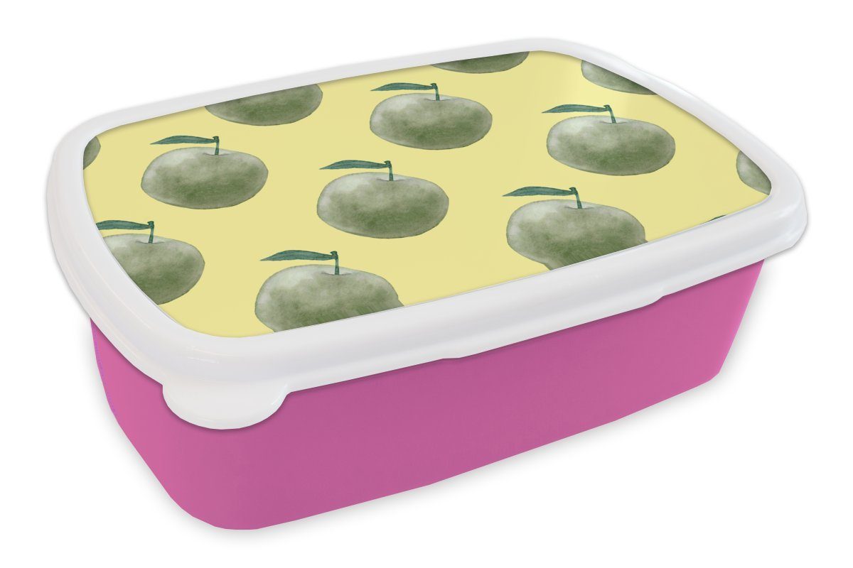 MuchoWow Lunchbox Äpfel - Grün - Muster, Kunststoff, (2-tlg), Brotbox für Erwachsene, Brotdose Kinder, Snackbox, Mädchen, Kunststoff rosa | Lunchboxen