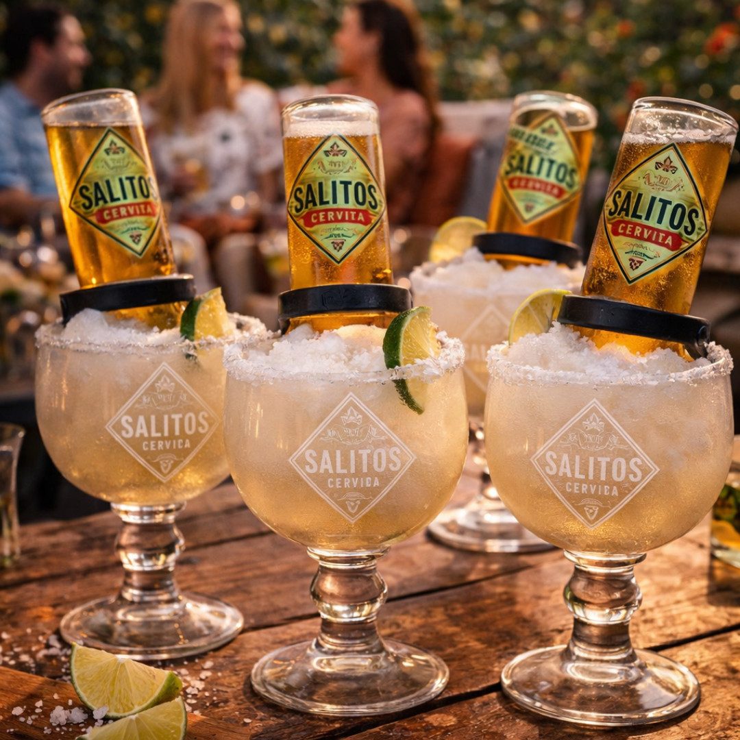 SALITOS Cocktailglas Salitos Salrita Cocktail 4er Set - 4x Cocktailglas + 4x Flaschenhalte, 4-tlg.