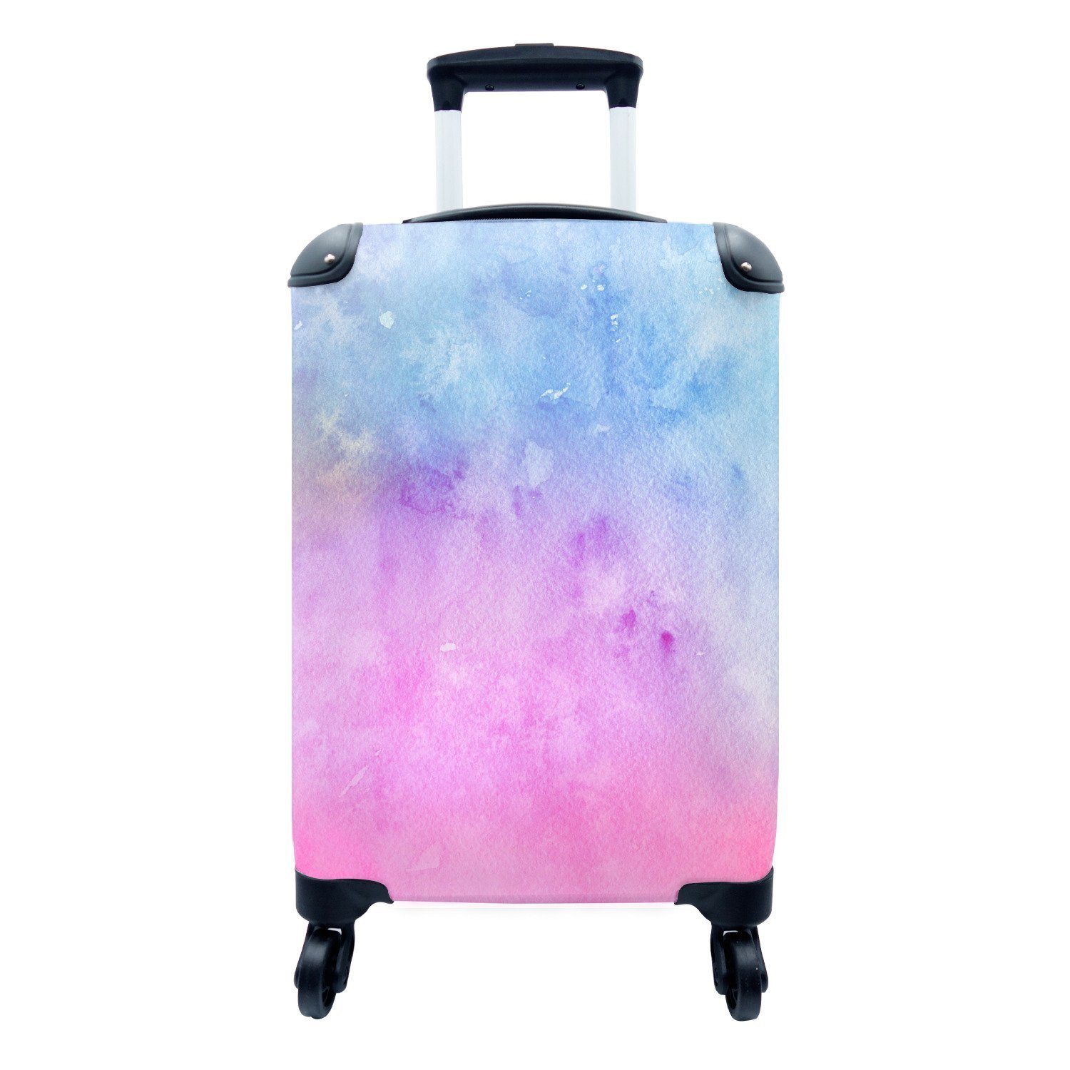 für Ferien, Handgepäck Trolley, Reisetasche Handgepäckkoffer MuchoWow Lila, Reisekoffer Rollen, Rosa rollen, Blau Aquarell - - 4 mit -