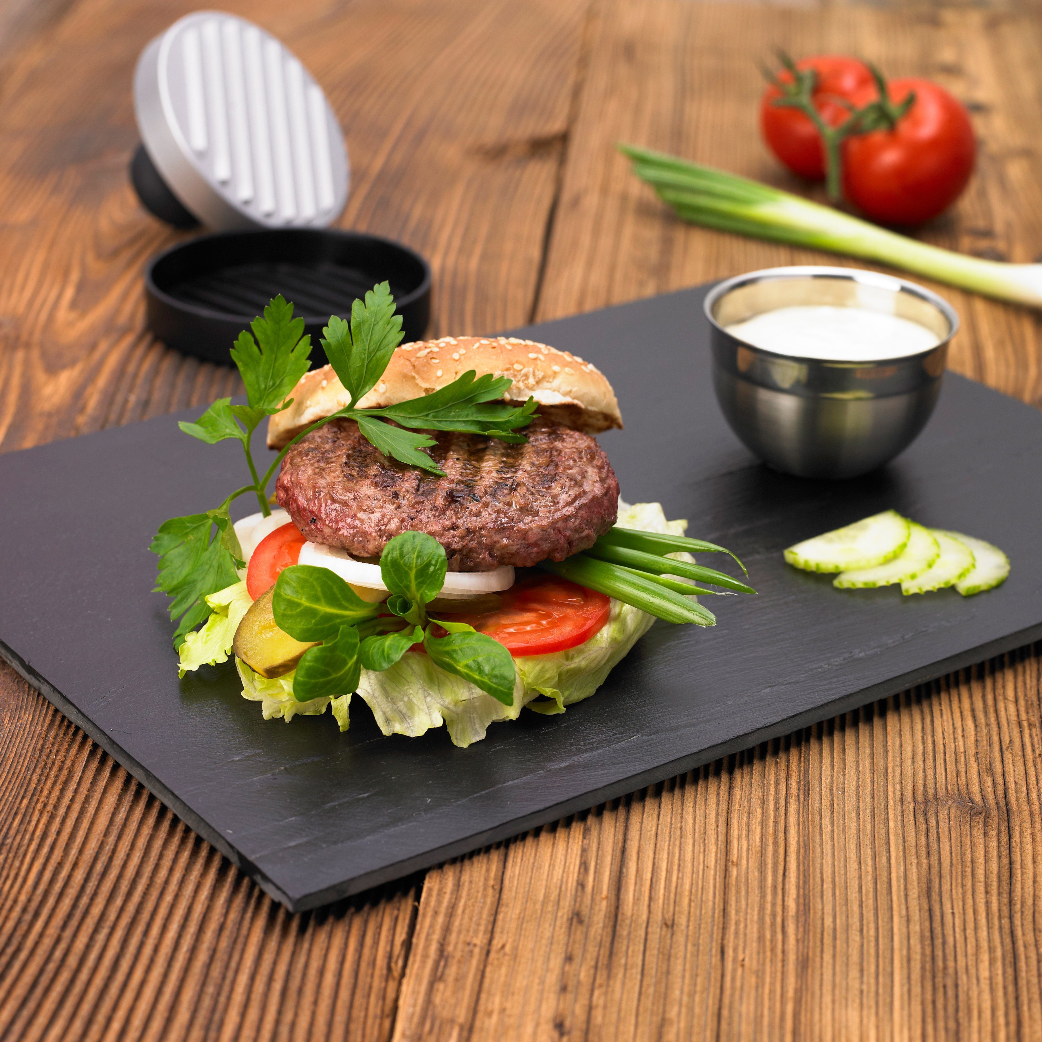 RÖSLE Burgerpresse 25082, Aluminiumguss, Kunststoff, Fleischpresse zum einfachen Formen von Burgerpatties, Ø 11 cm