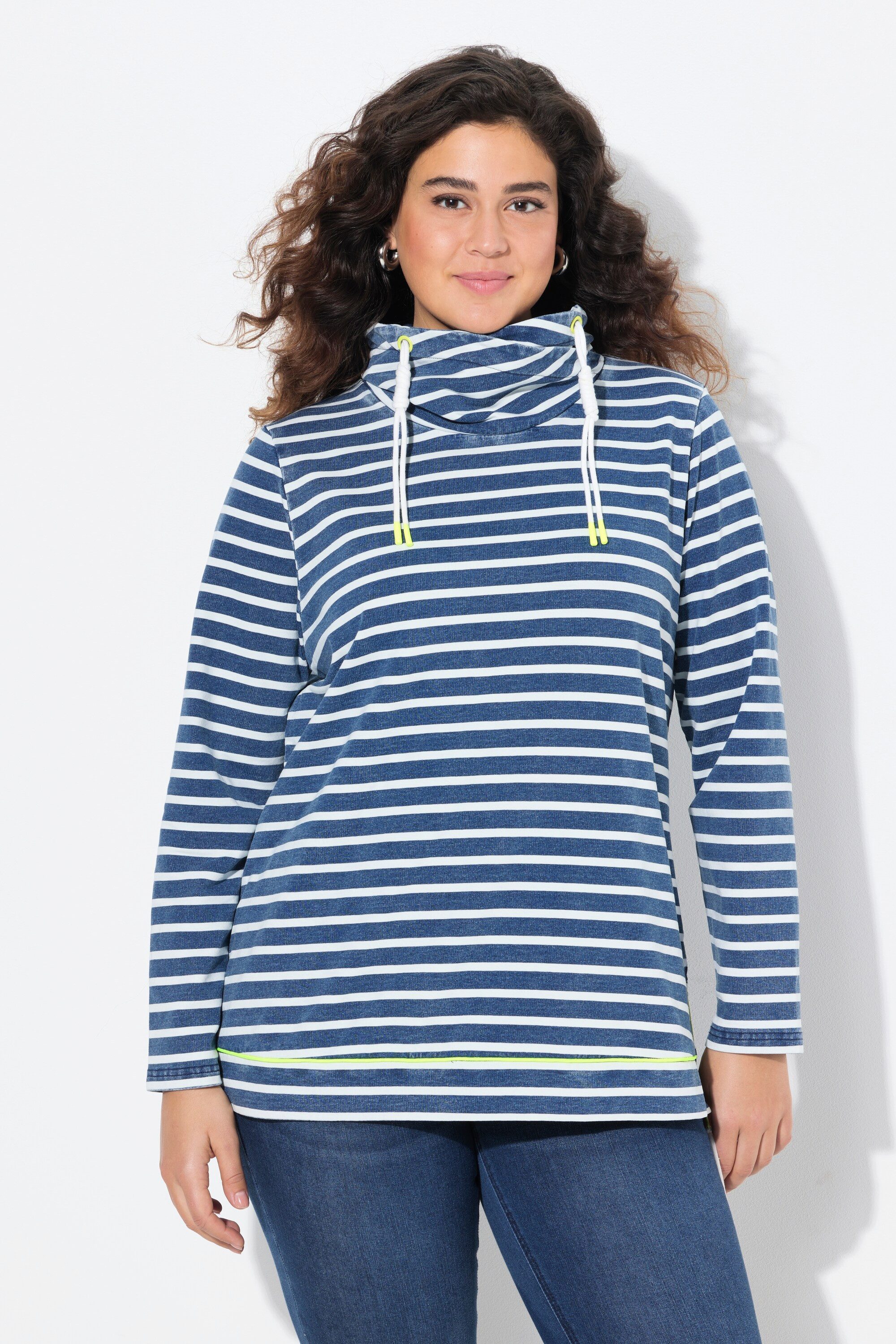 Sweatshirt Sweatshirt Ringel Neondetails Stehkragen Langarm