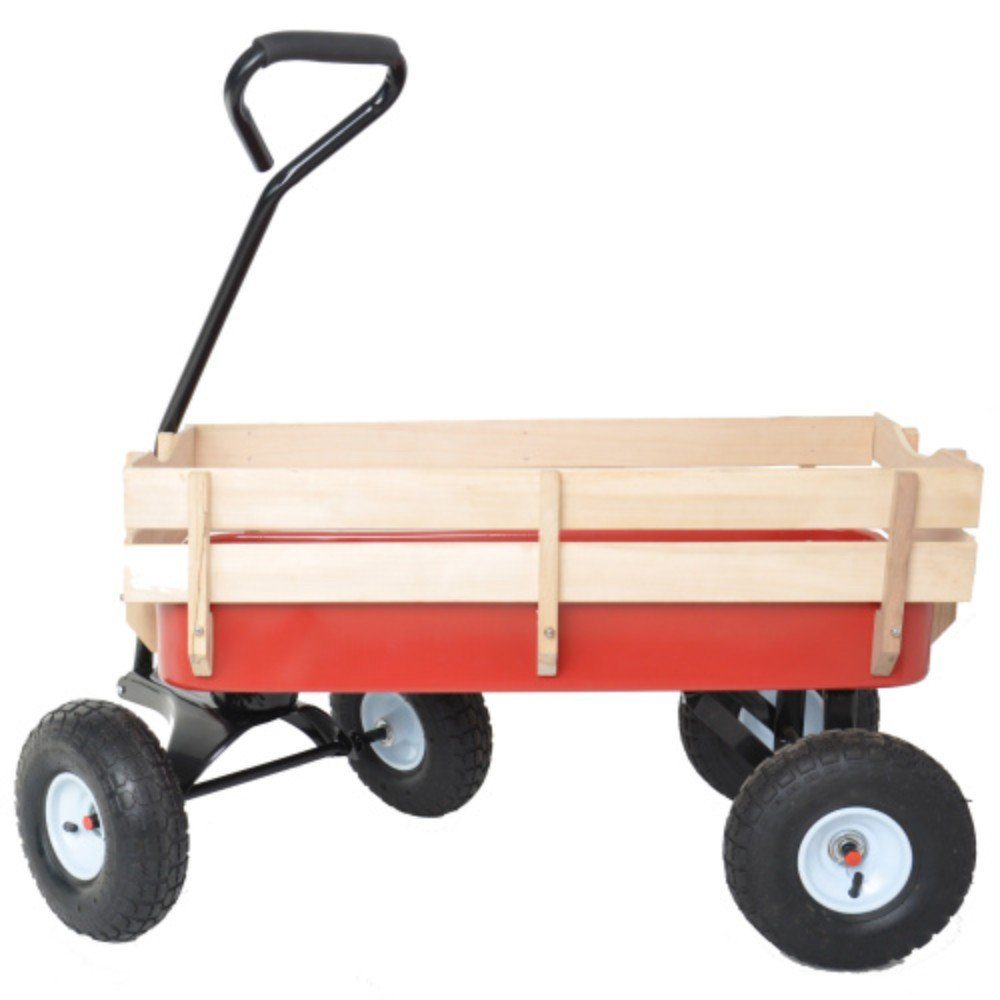 autolock Wagon Air All w/Wood Railing Terrain Rollwagen Outdoor Red Pulling Tires
