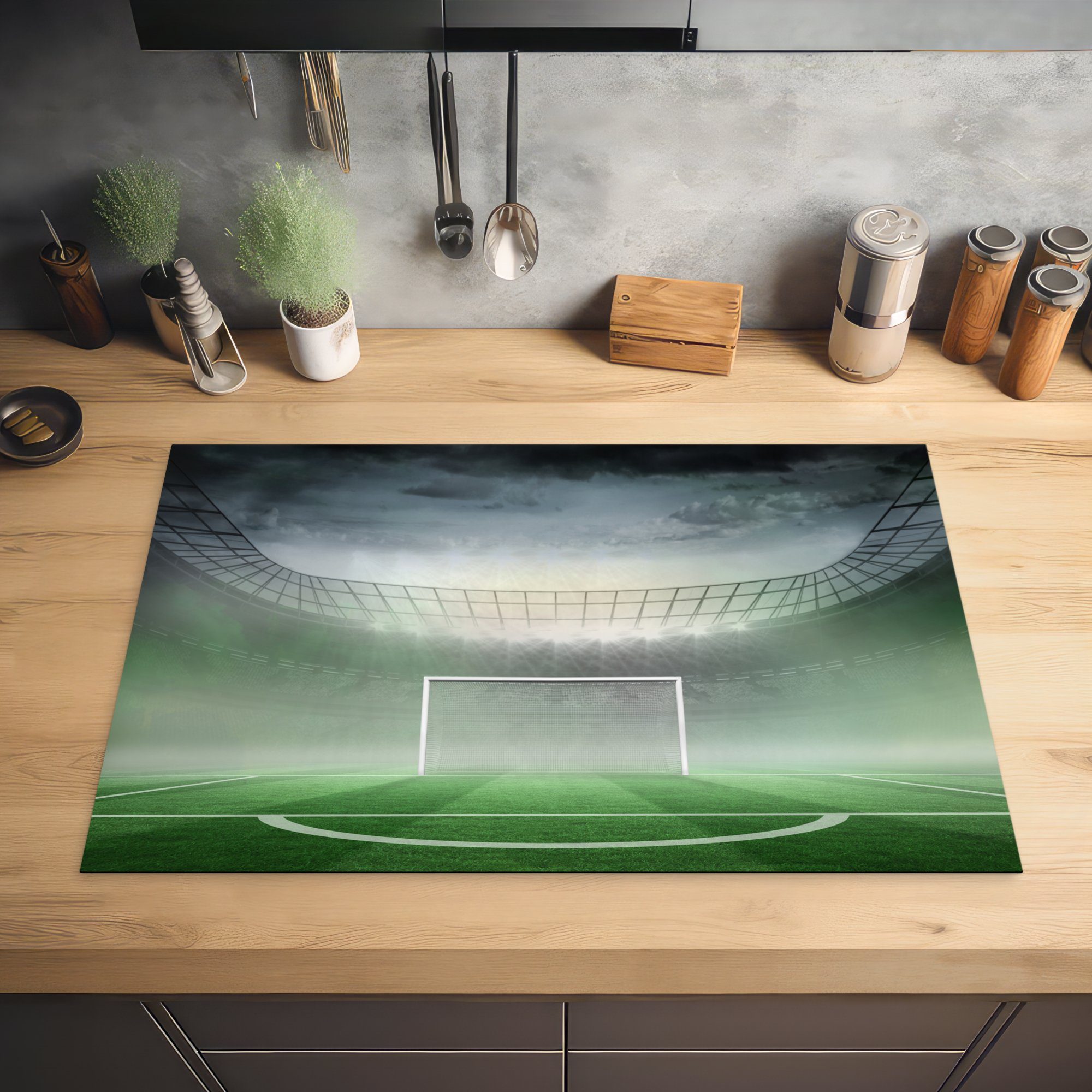 Induktionskochfeld tlg), (1 Abbildung Ceranfeldabdeckung eines detaillierte Eine MuchoWow Herdblende-/Abdeckplatte für Schutz Vinyl, küche, Fußballstadions, 81x52 cm, die