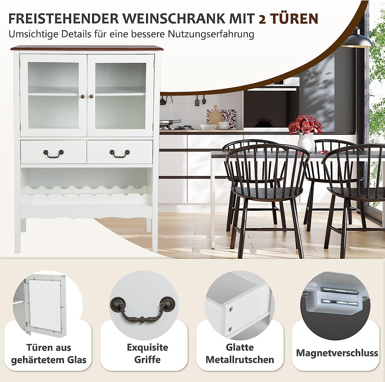 KOMFOTTEU Weinschrank Buffetschrank mit Glashalter – Bild 5 von 5