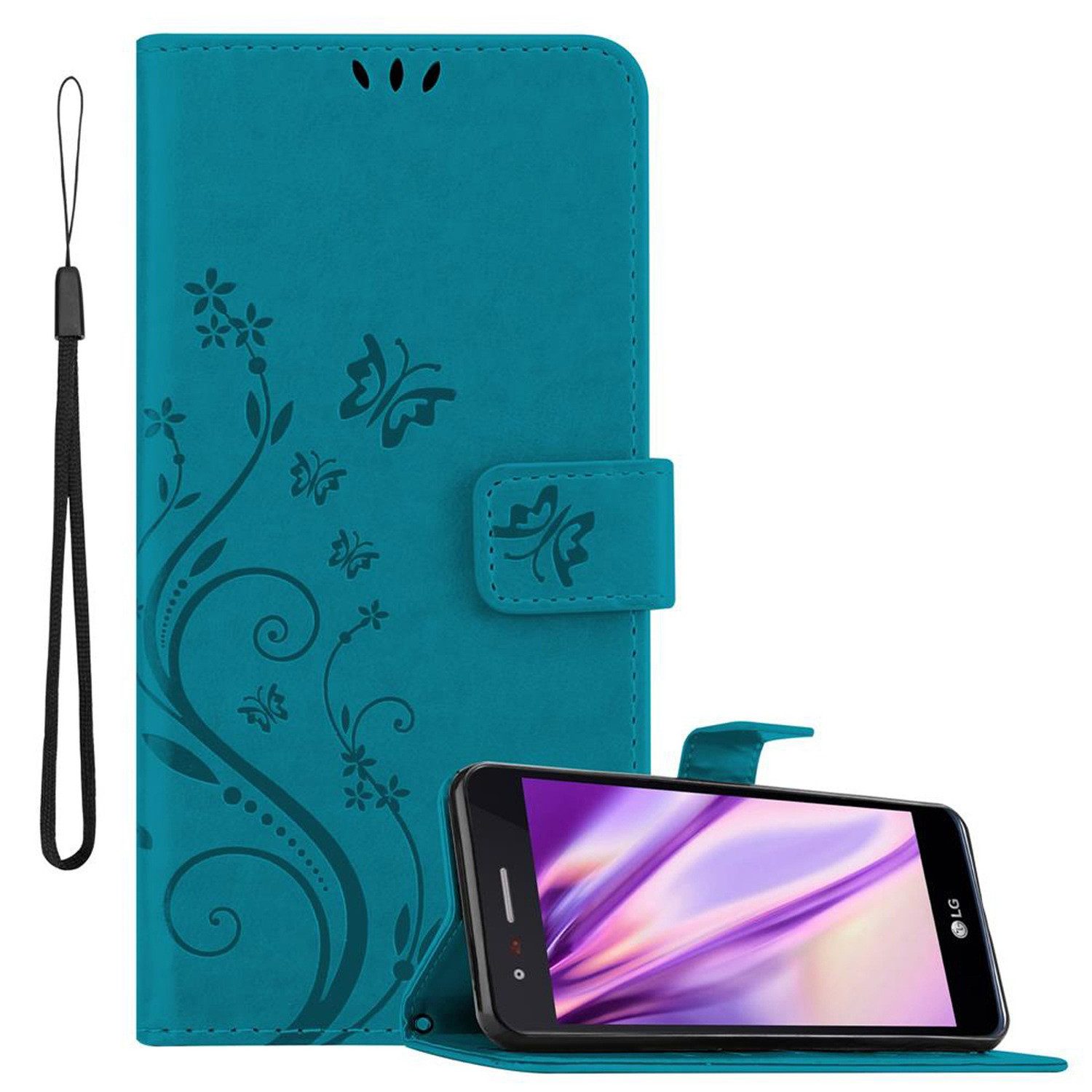 Cadorabo Handyhülle für LG K8 2017 Hülle LG K8 2017, Hülle Schutzhülle Blumen Flower mit Standfunktion Kartenfach Magnet