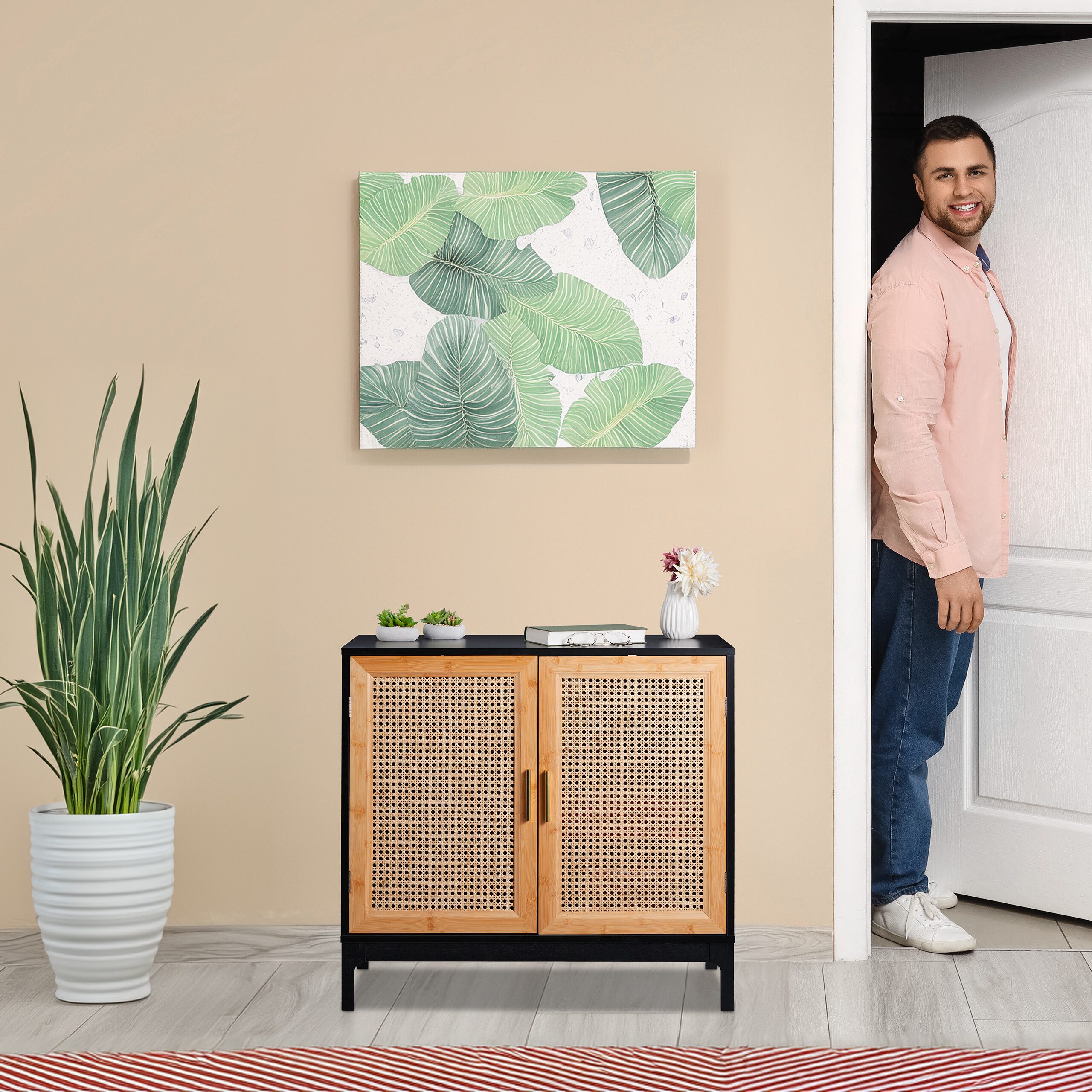 relaxdays Sideboard mit 2 Rattan Türe (1 St)