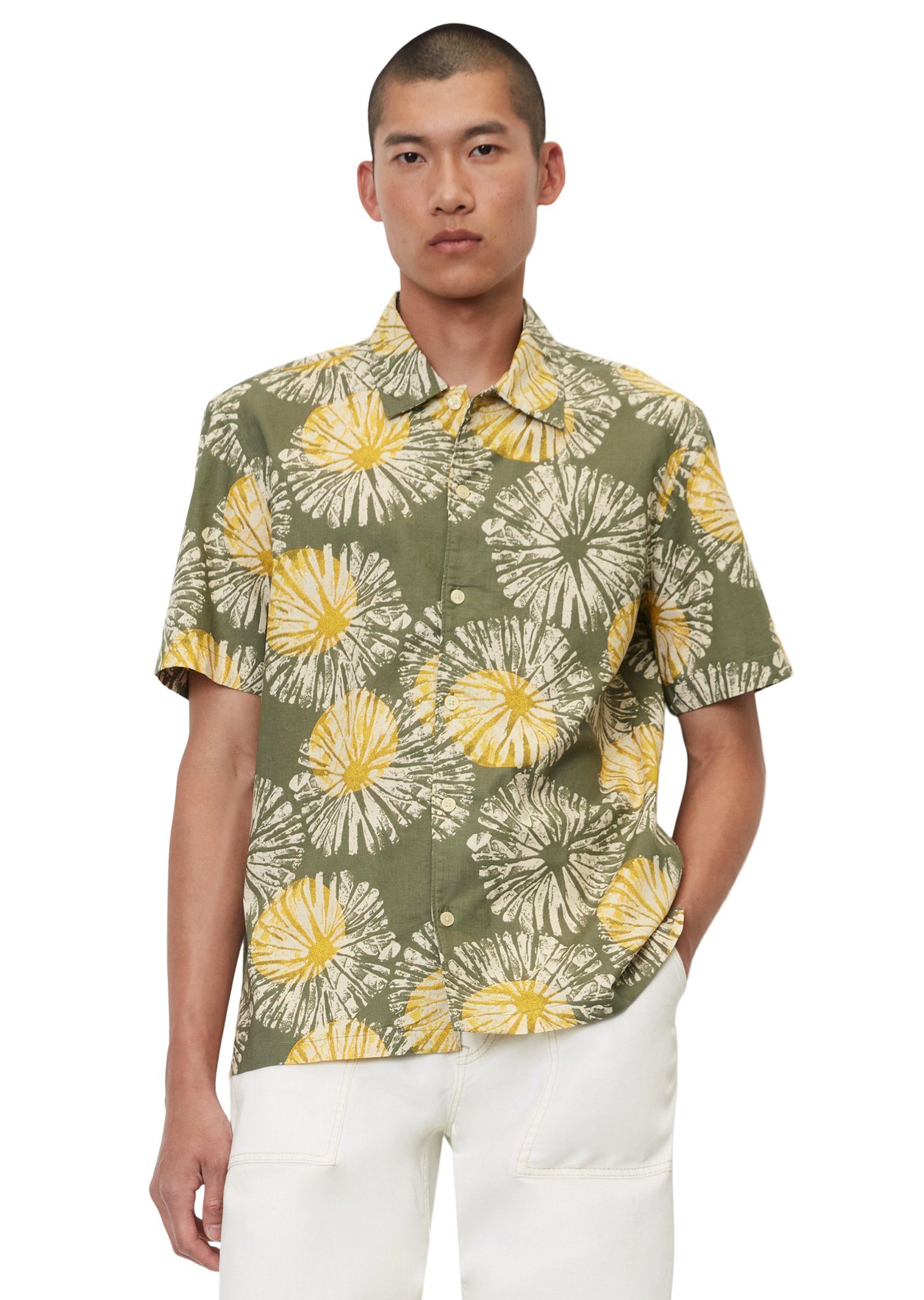 Marc O'Polo Kurzarmhemd mit sommerlichem Allover-Print grün | Freizeithemden
